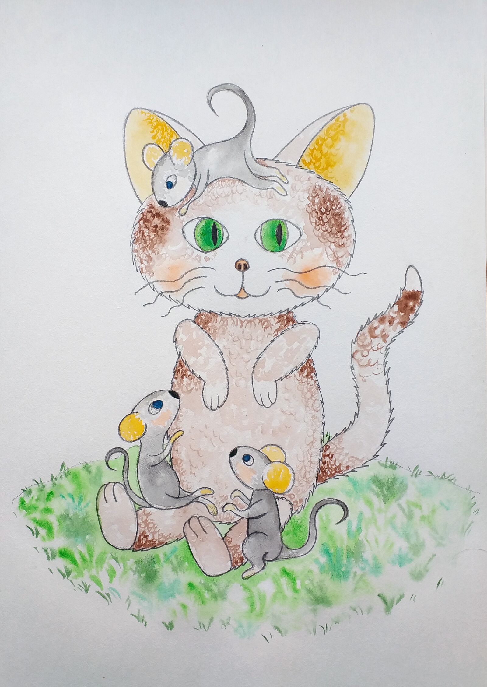 Samsung Galaxy J4+ sample photo. Kitten, mouse, illustration photography