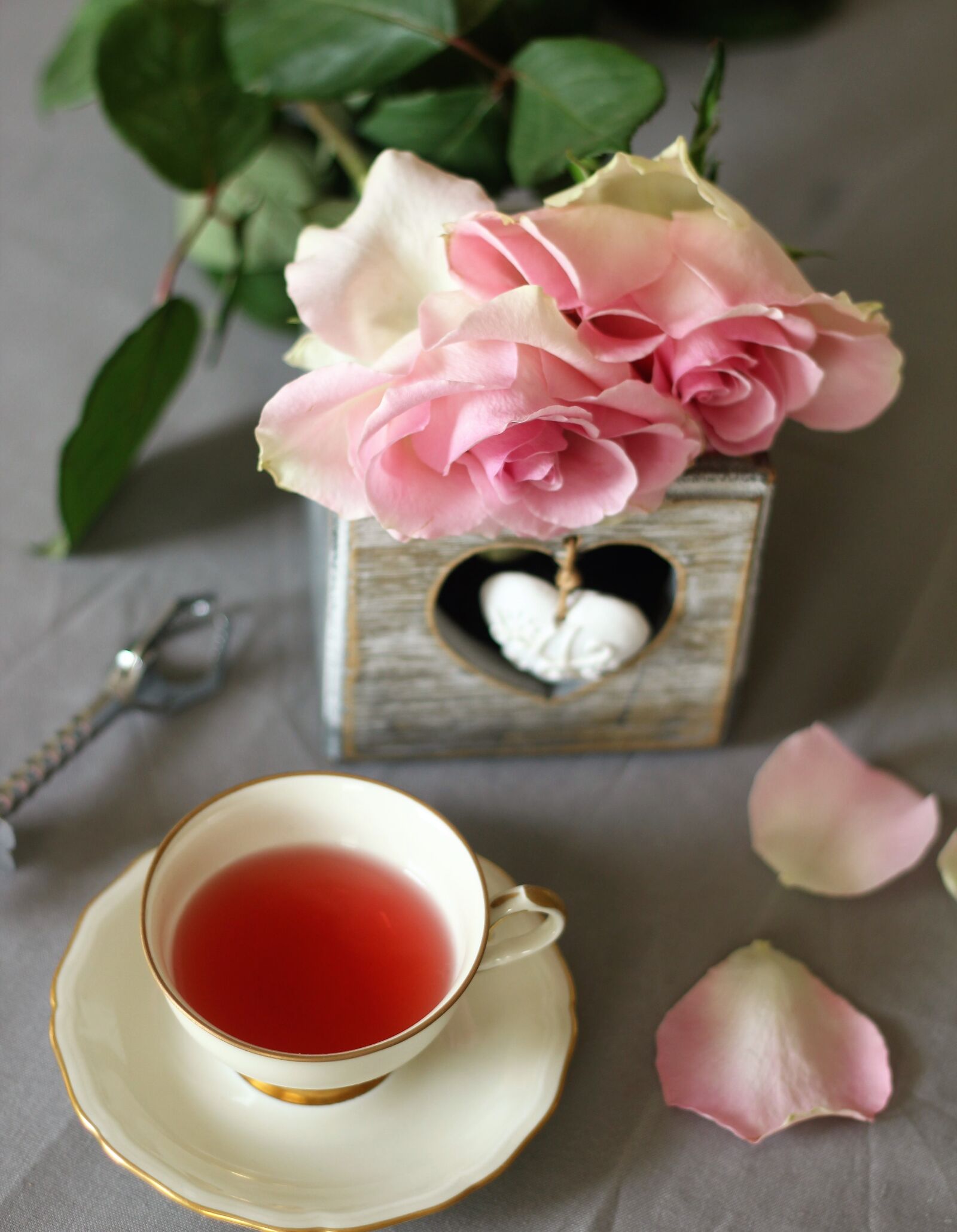 Canon EOS 600D (Rebel EOS T3i / EOS Kiss X5) + Canon EF 50mm F1.8 II sample photo. Relaxation, tea, rose photography