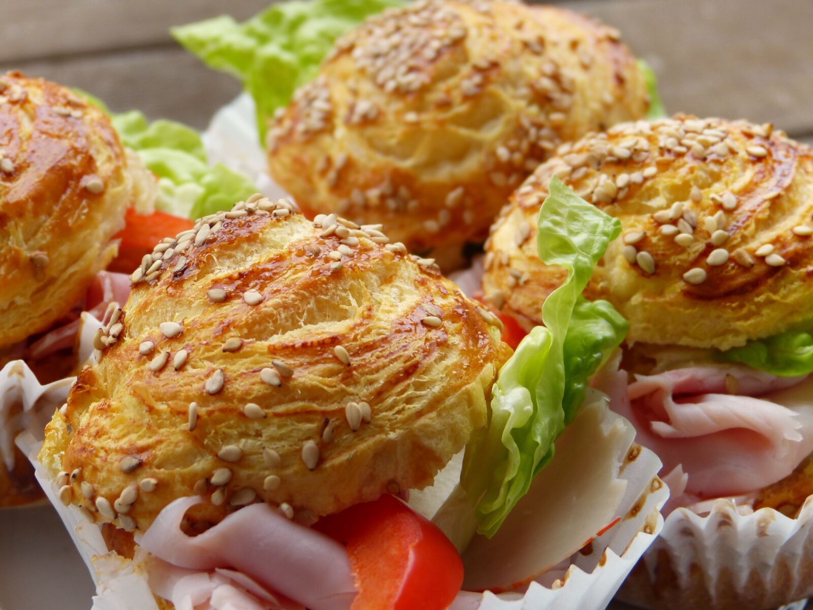 Panasonic Lumix DMC-FZ150 sample photo. Sandwich, puff pastry, sesame photography