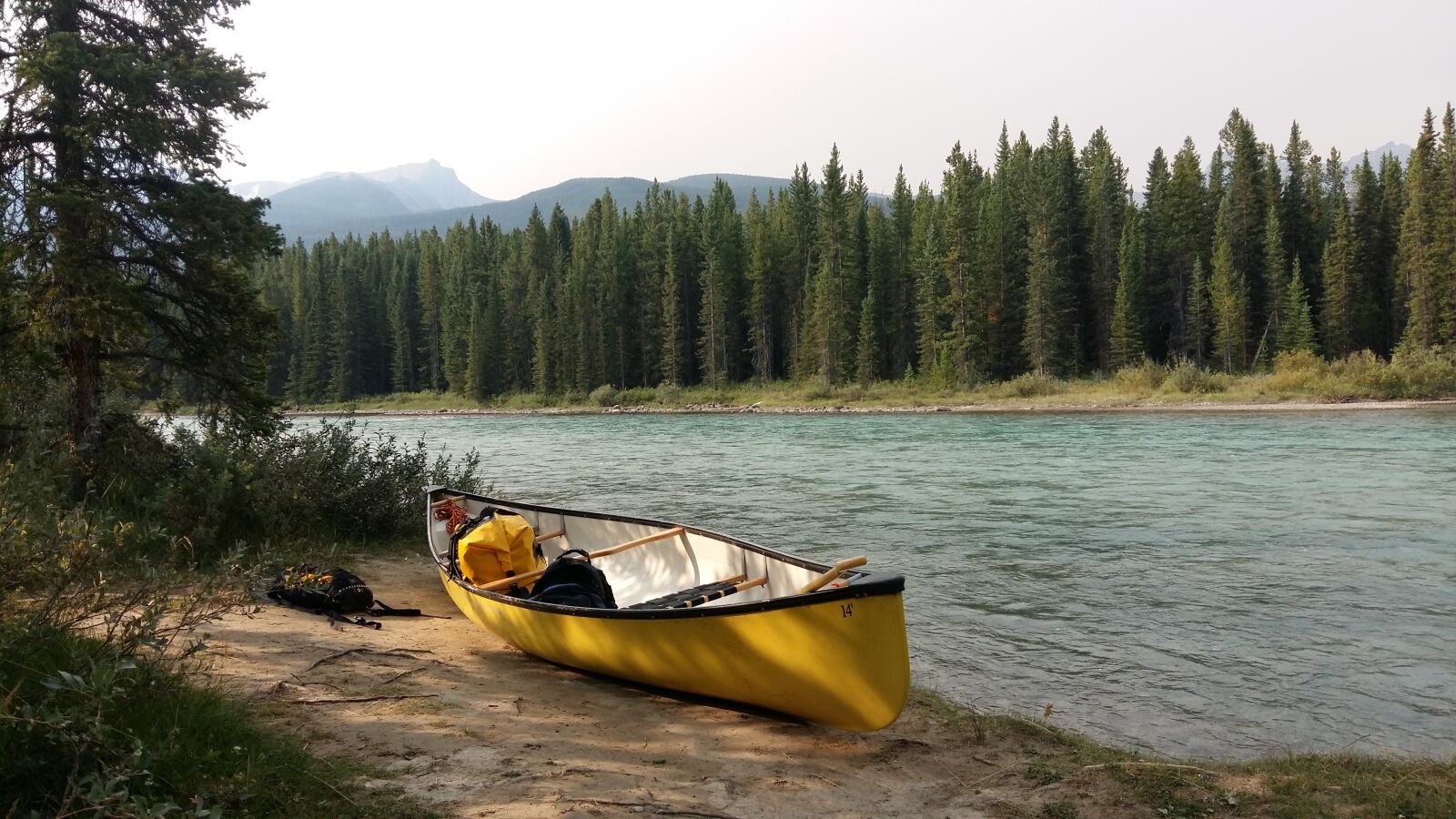 Samsung Galaxy A5 sample photo. River, canoe, mountains photography