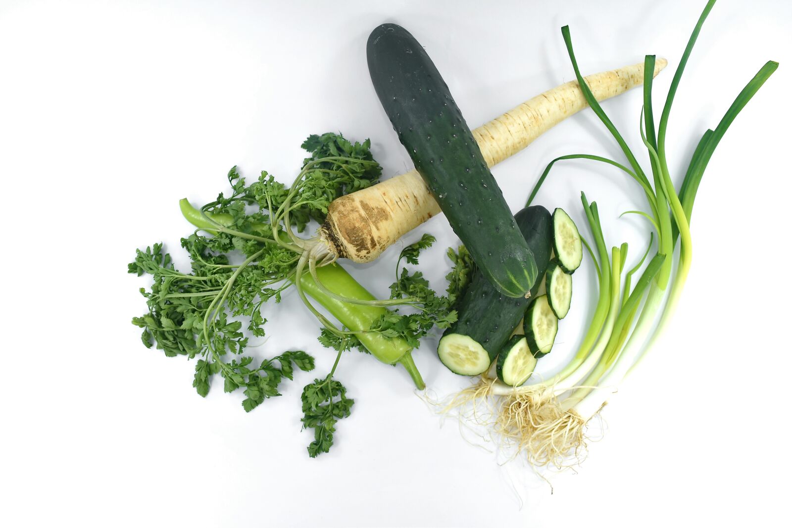 Nikon D5500 sample photo. Chili, cucumber, leek, parsley photography