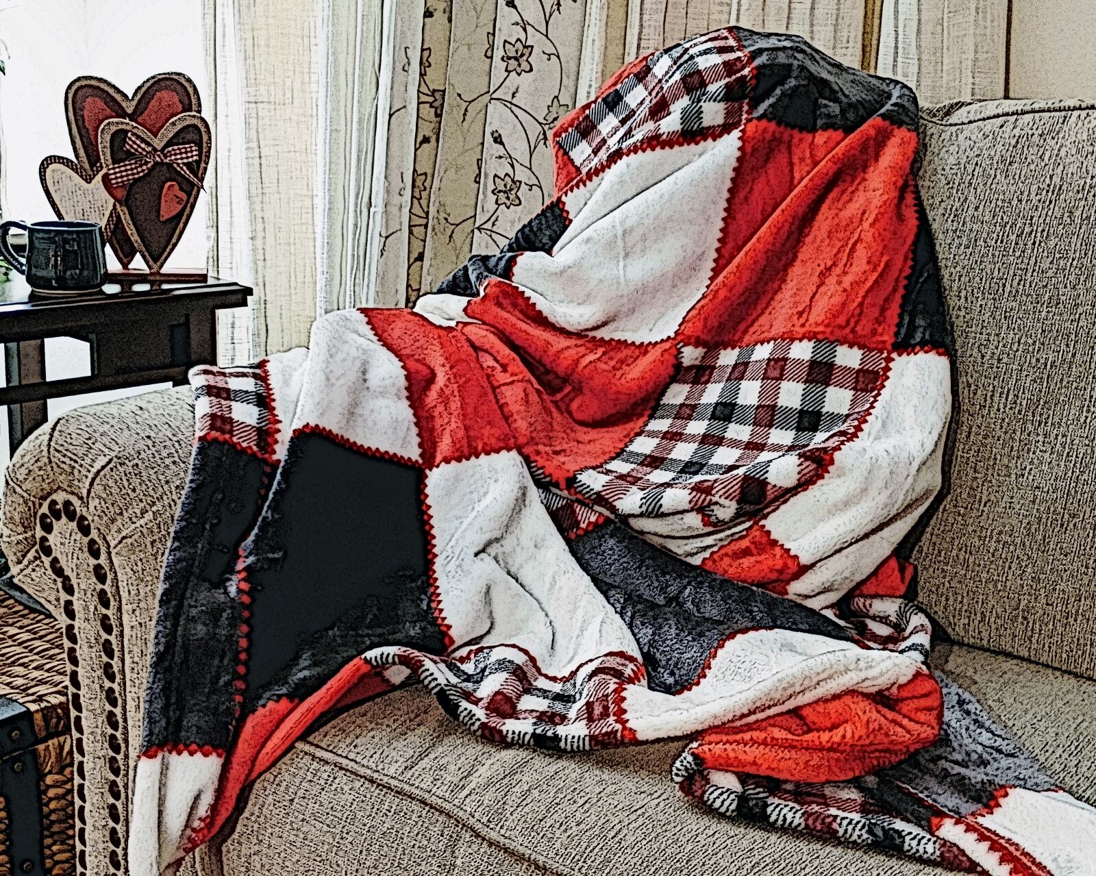 Google Pixel 3 sample photo. Valentines day, red blanket photography