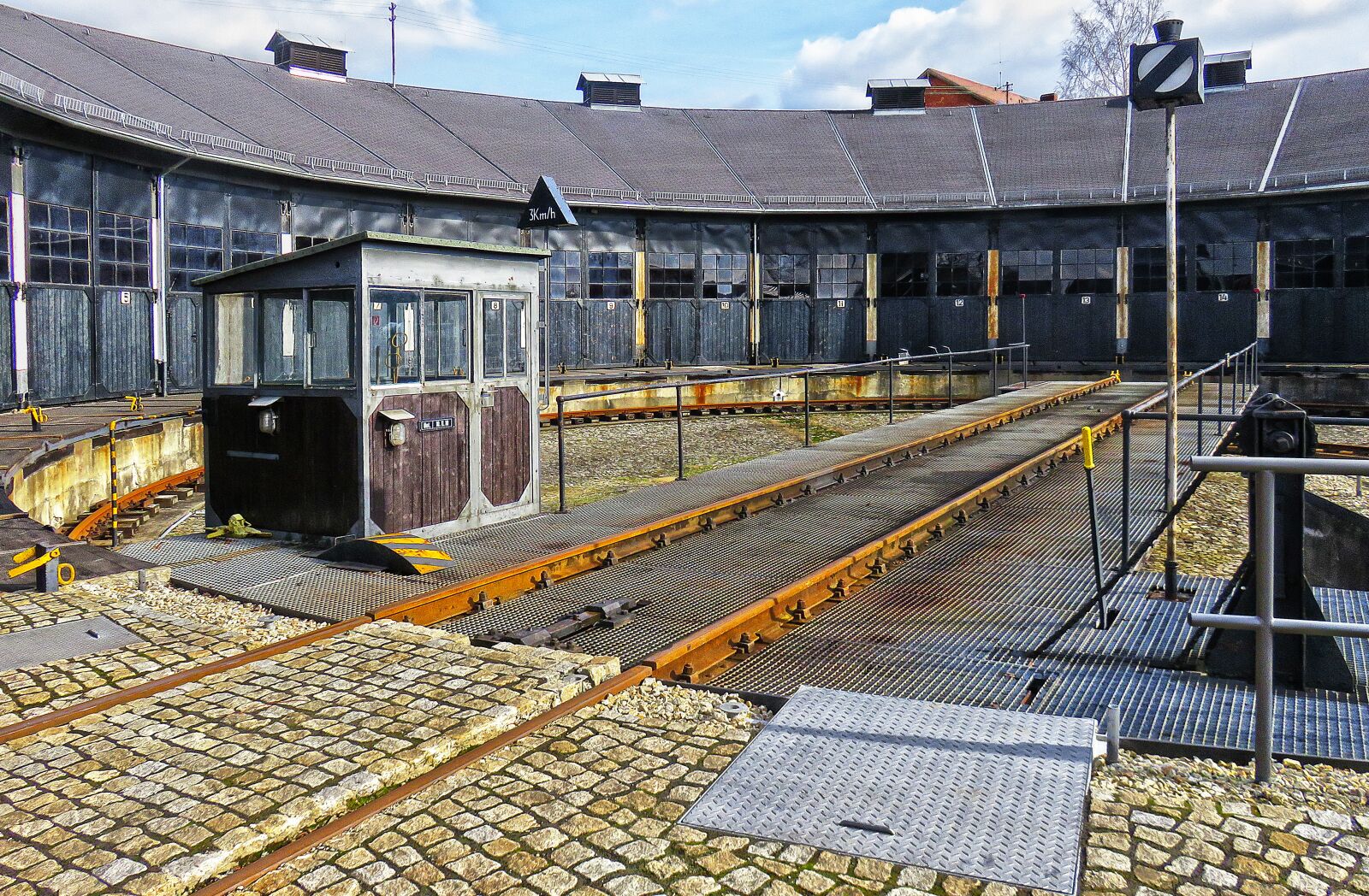 Canon PowerShot SX710 HS sample photo. Locomotive shed, hub, rails photography