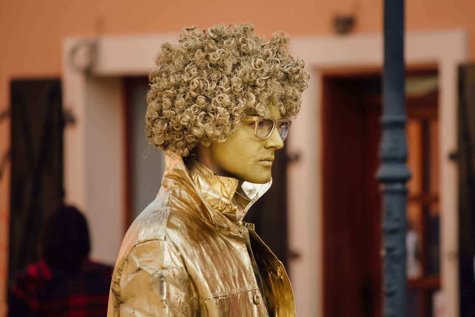 Canon EF-S 55-250mm F4-5.6 IS sample photo. Gold, man, portrait, paint photography