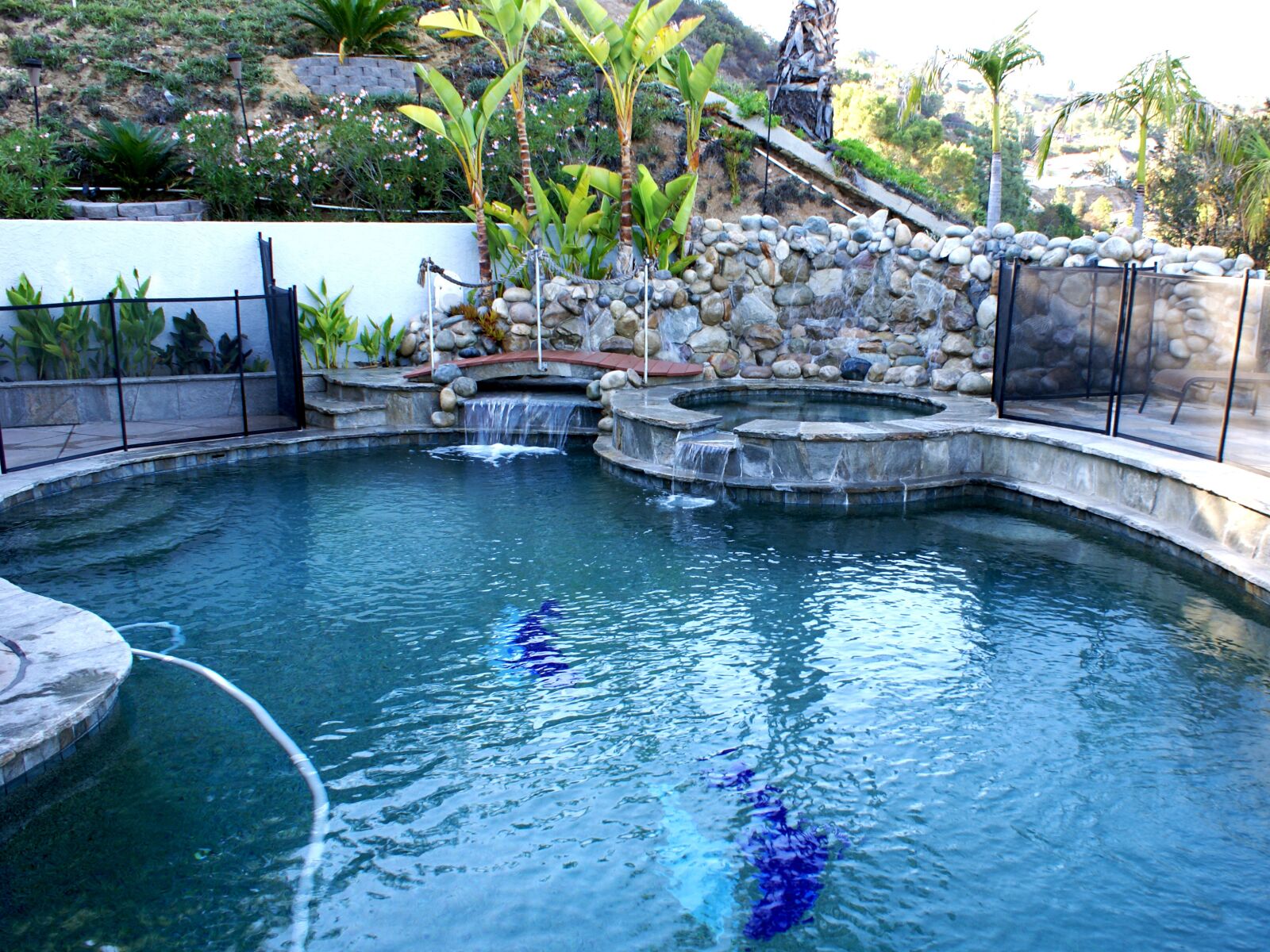 Sony Alpha DSLR-A100 sample photo. Backyard, pool, waterfall photography
