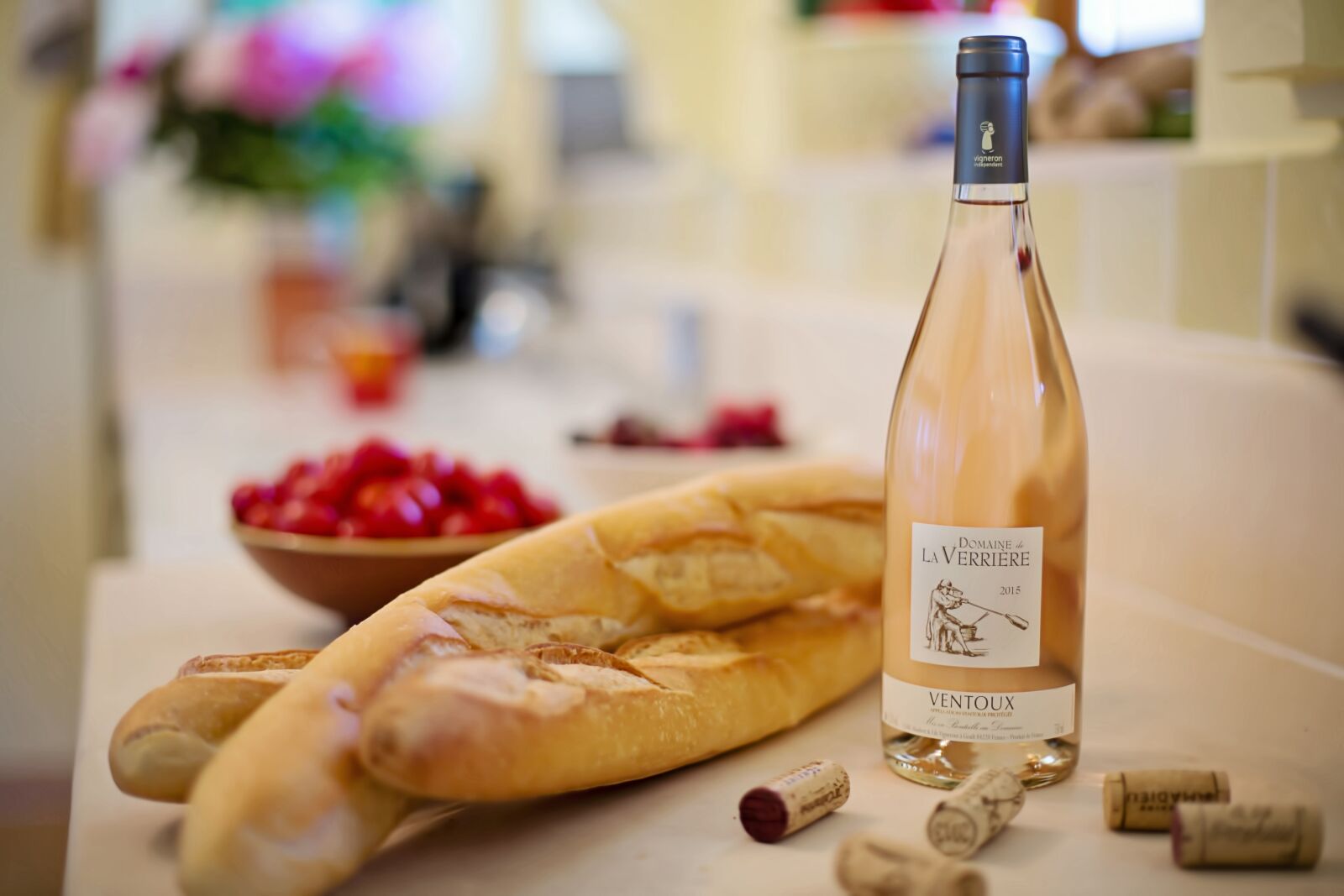 Canon EF 50mm F1.4 USM sample photo. Pink wine, baguettes, french photography