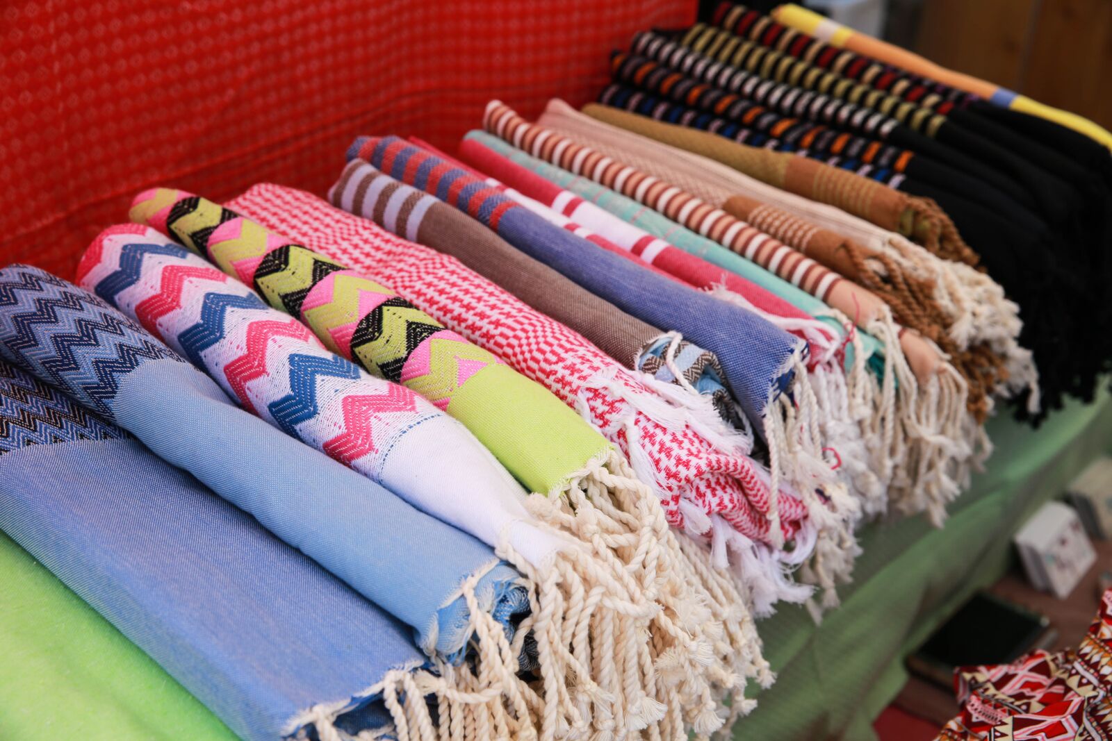 Canon EF 24-70mm F2.8L II USM sample photo. Towels, products, stripy photography