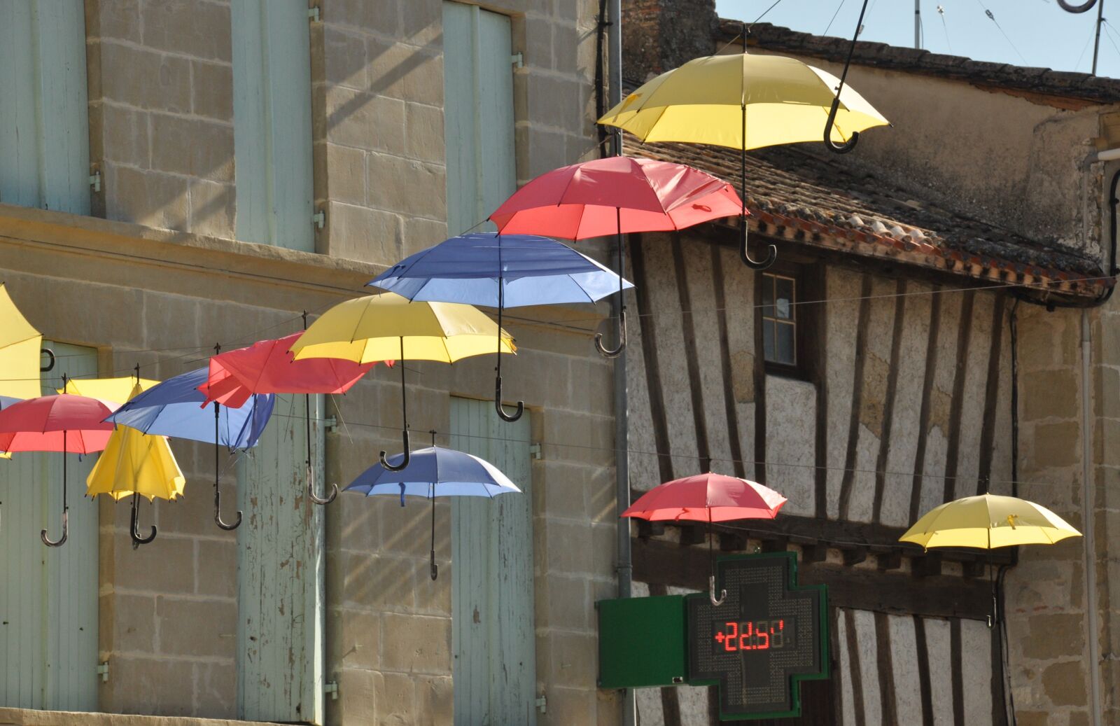 Nikon D90 sample photo. Umbrellas, village street, sun photography