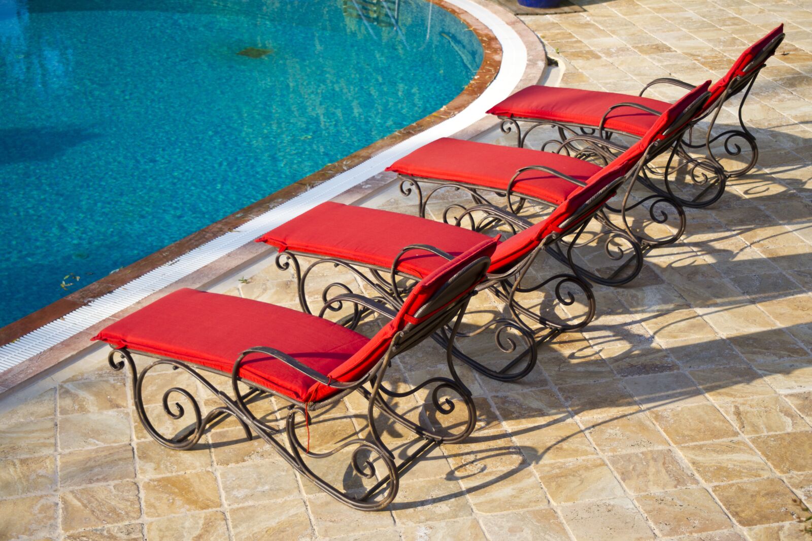 Sony Alpha DSLR-A850 sample photo. Sunbeds, pool, holiday photography