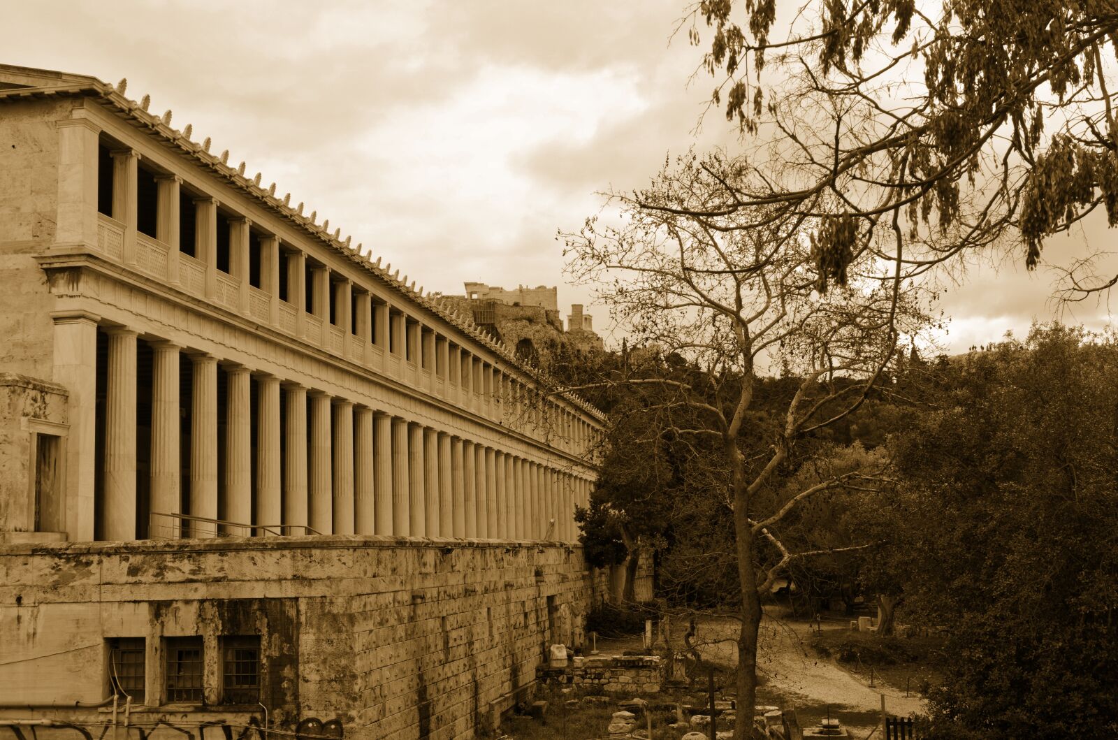 Sony a6000 sample photo. Acropolis, ancient agora, sepia photography