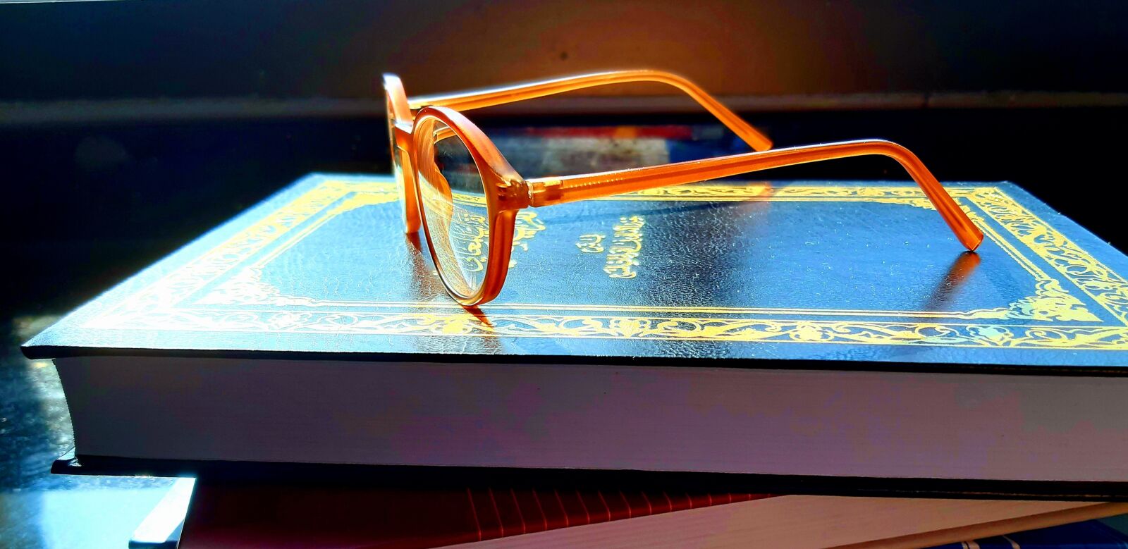 Samsung Galaxy A30 sample photo. Books, eyeglasses, background photography
