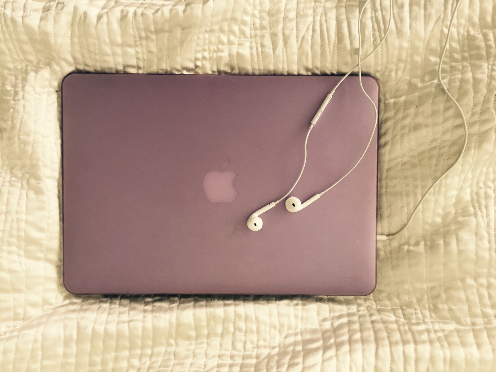 iPhone 6 back camera 4.15mm f/2.2 sample photo. Purple, apple, laptop, earphones photography