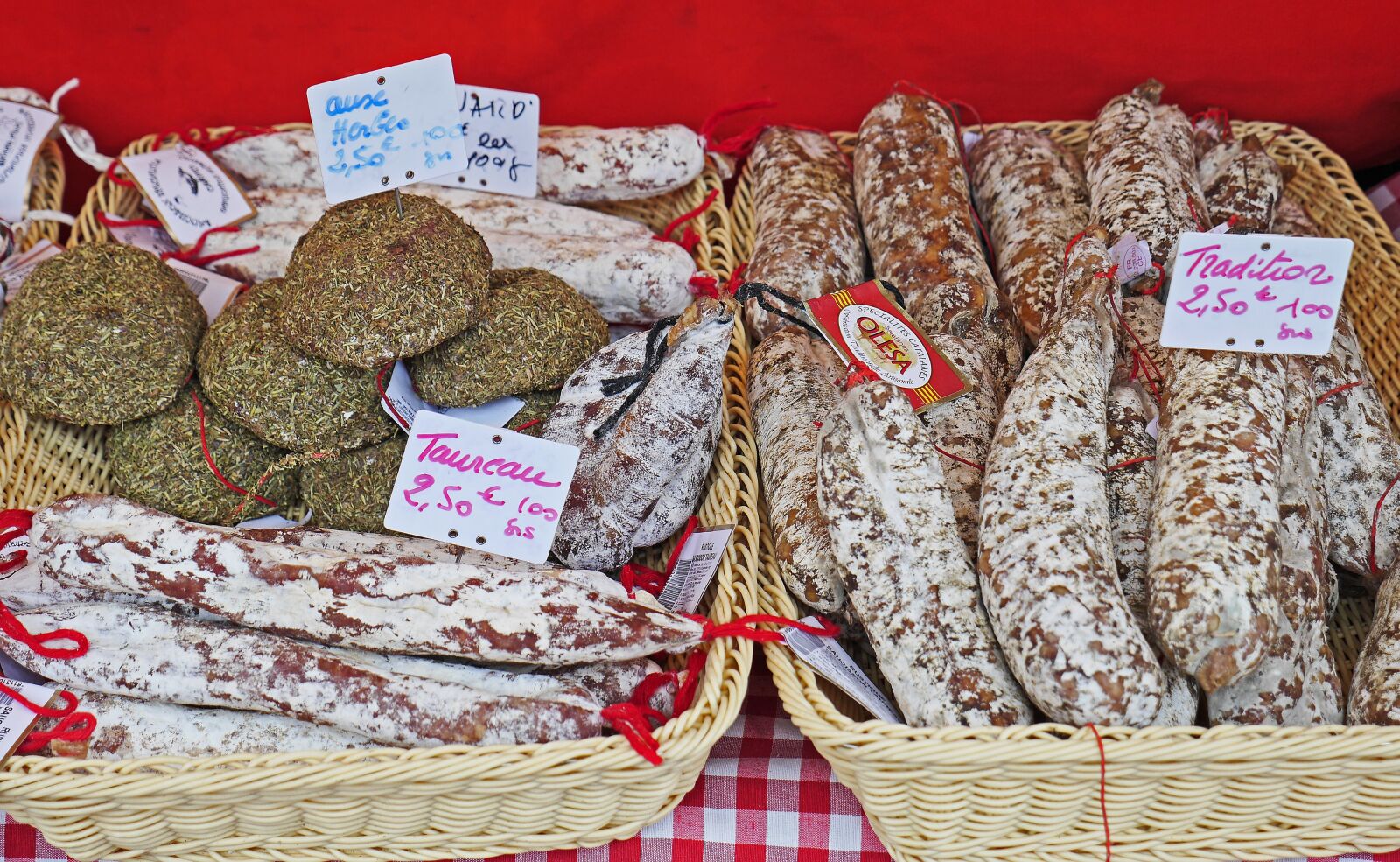 Panasonic Lumix DMC-GH3 sample photo. Salami, french, market stall photography
