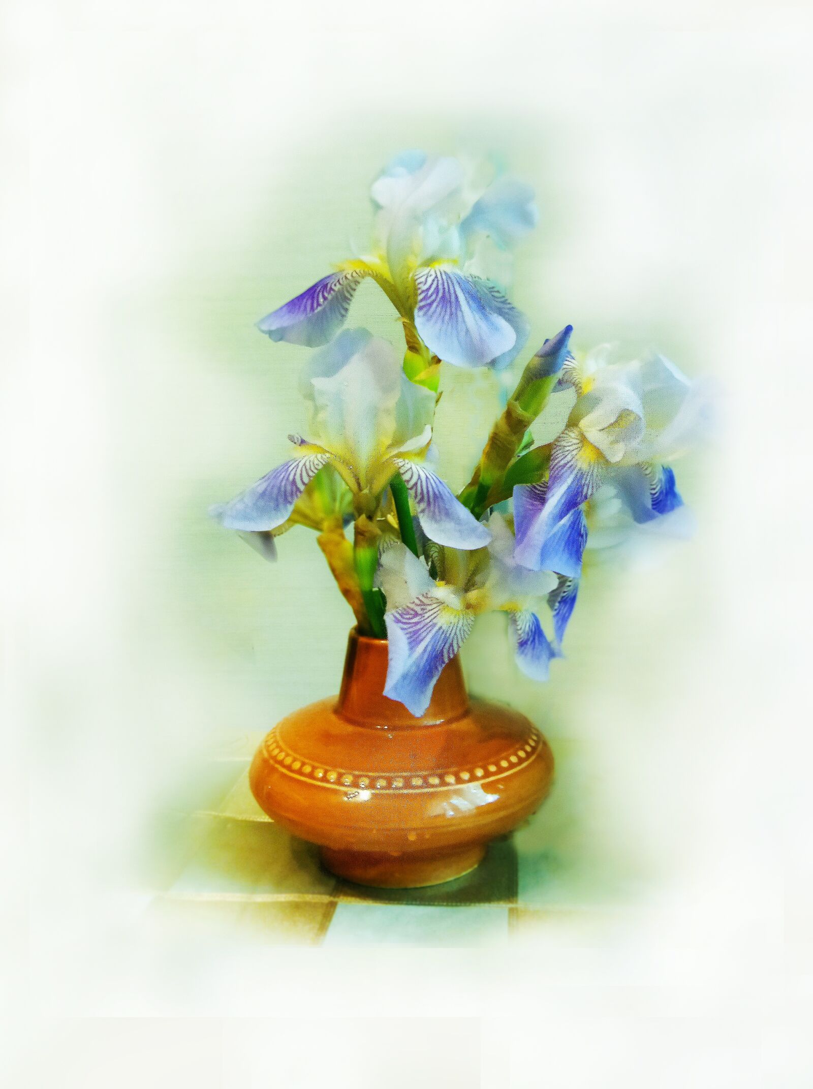 Realme C2 sample photo. Flowers, irises, vase photography