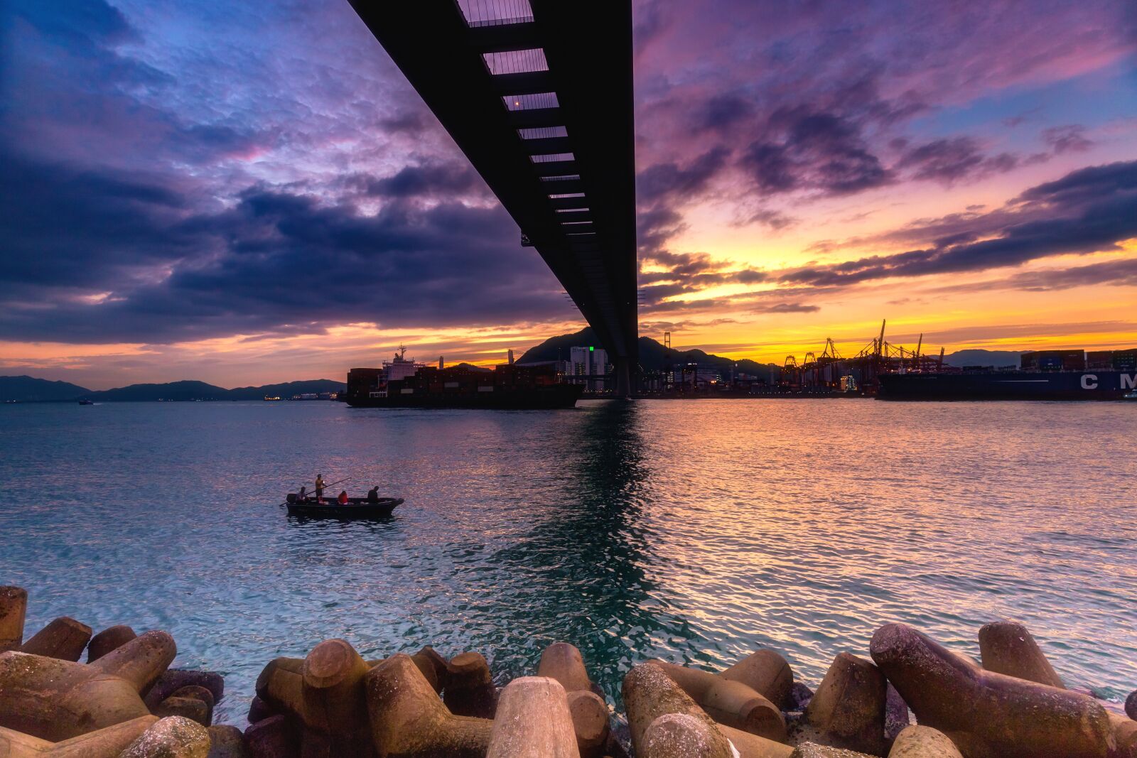Canon EF 16-35mm F4L IS USM sample photo. Construction, bridge, sunset photography