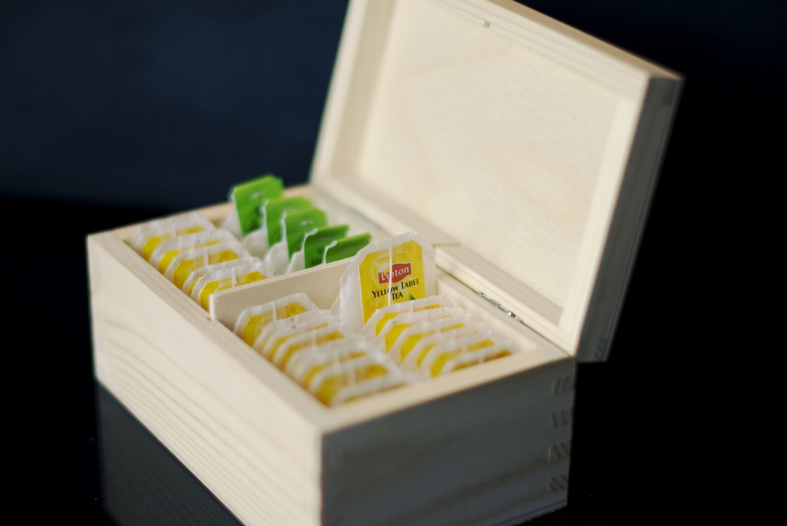 Nikon D60 sample photo. Box, caffeine, lipton, tea photography