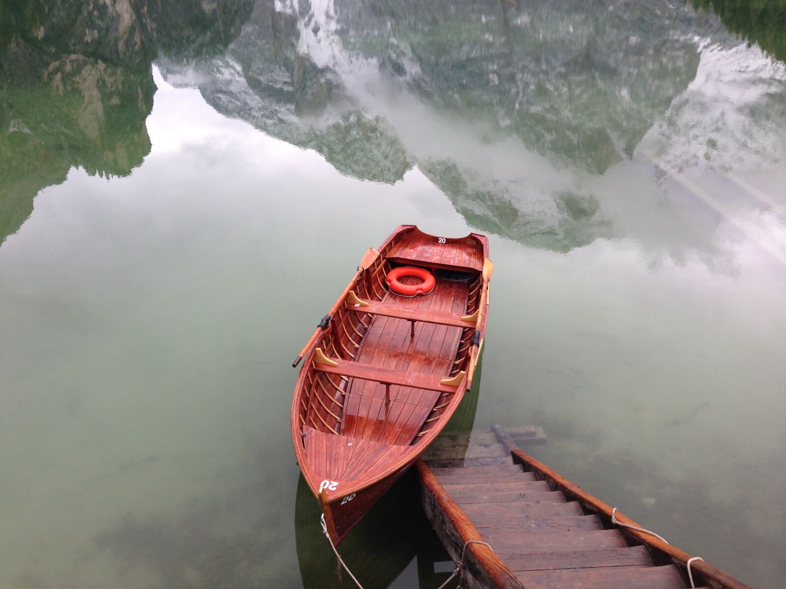 Apple iPhone 5 sample photo. Lake braies, boat, wood photography