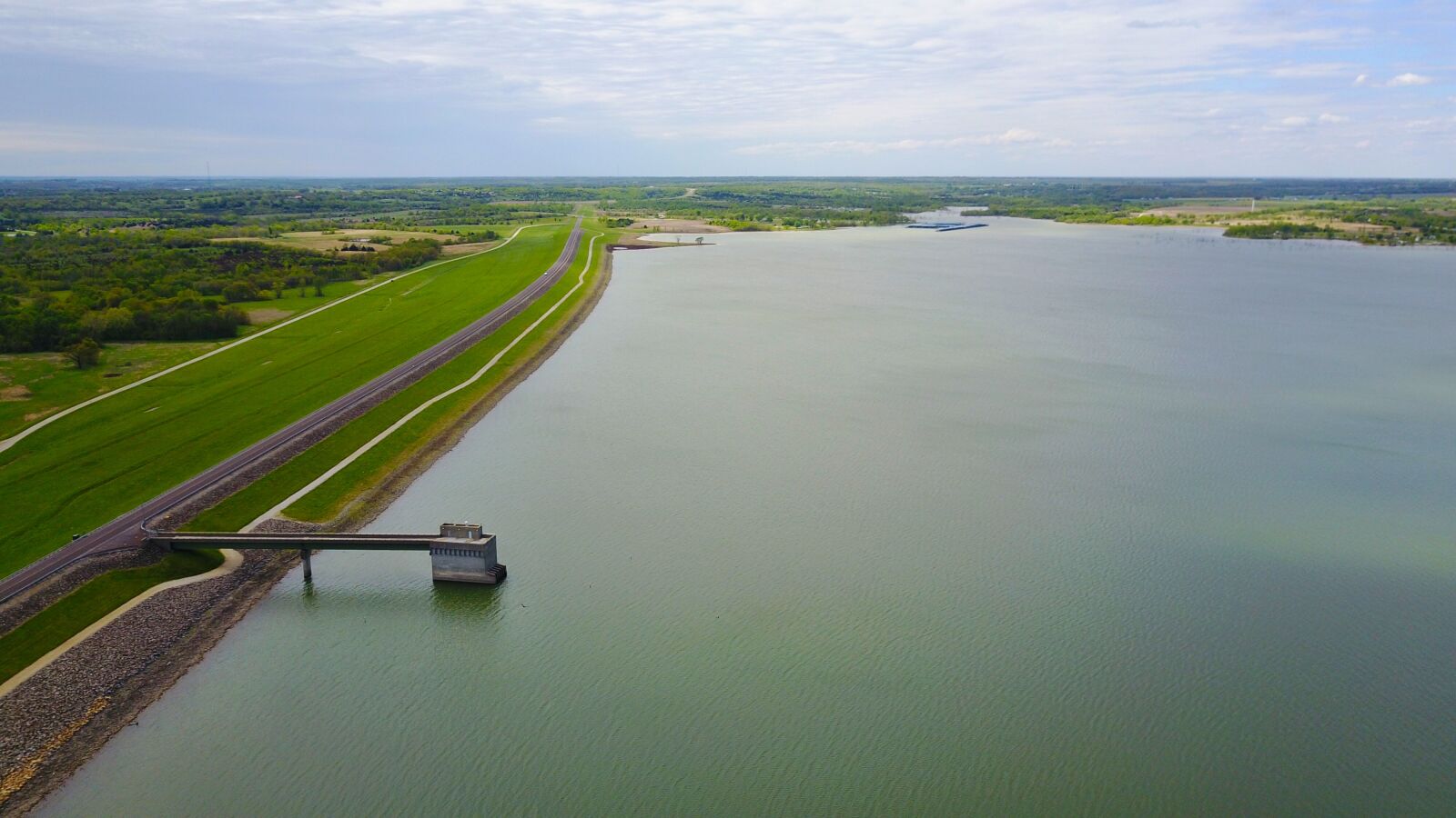 DJI FC220 sample photo. Aerial, dam, lake photography