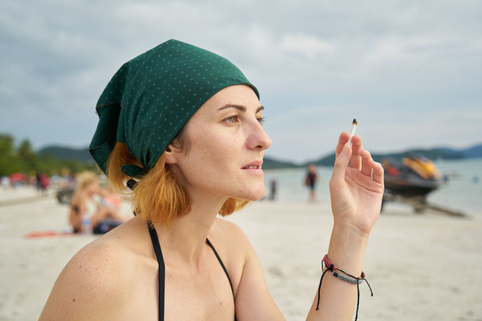 Sony a7R II sample photo. Cigarette, woman, bandana photography
