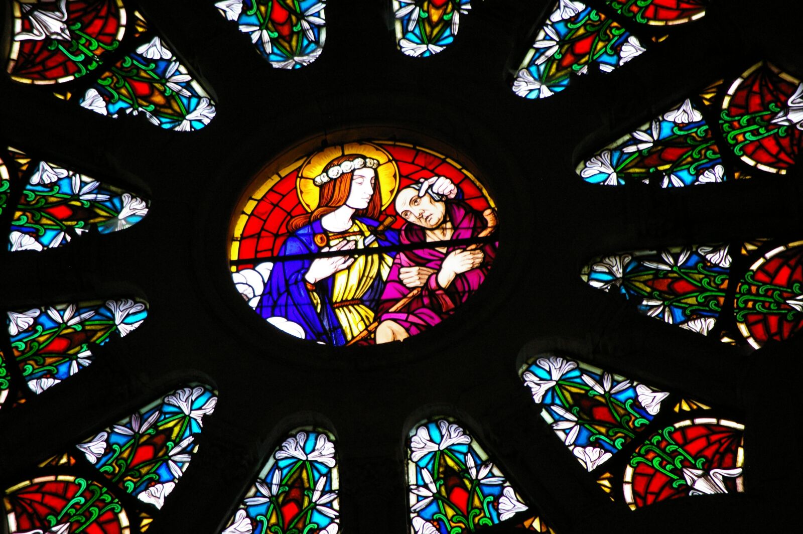 Pentax K110D sample photo. Stained glass, rosette, colorful photography