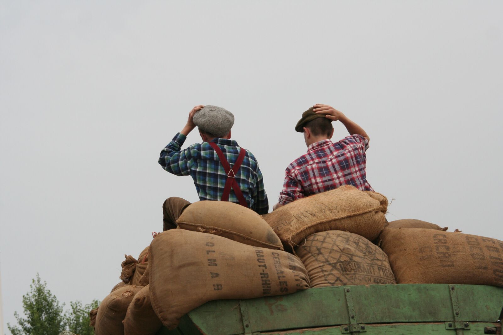 Canon EOS 350D (EOS Digital Rebel XT / EOS Kiss Digital N) sample photo. Boys, sitting, on grain photography