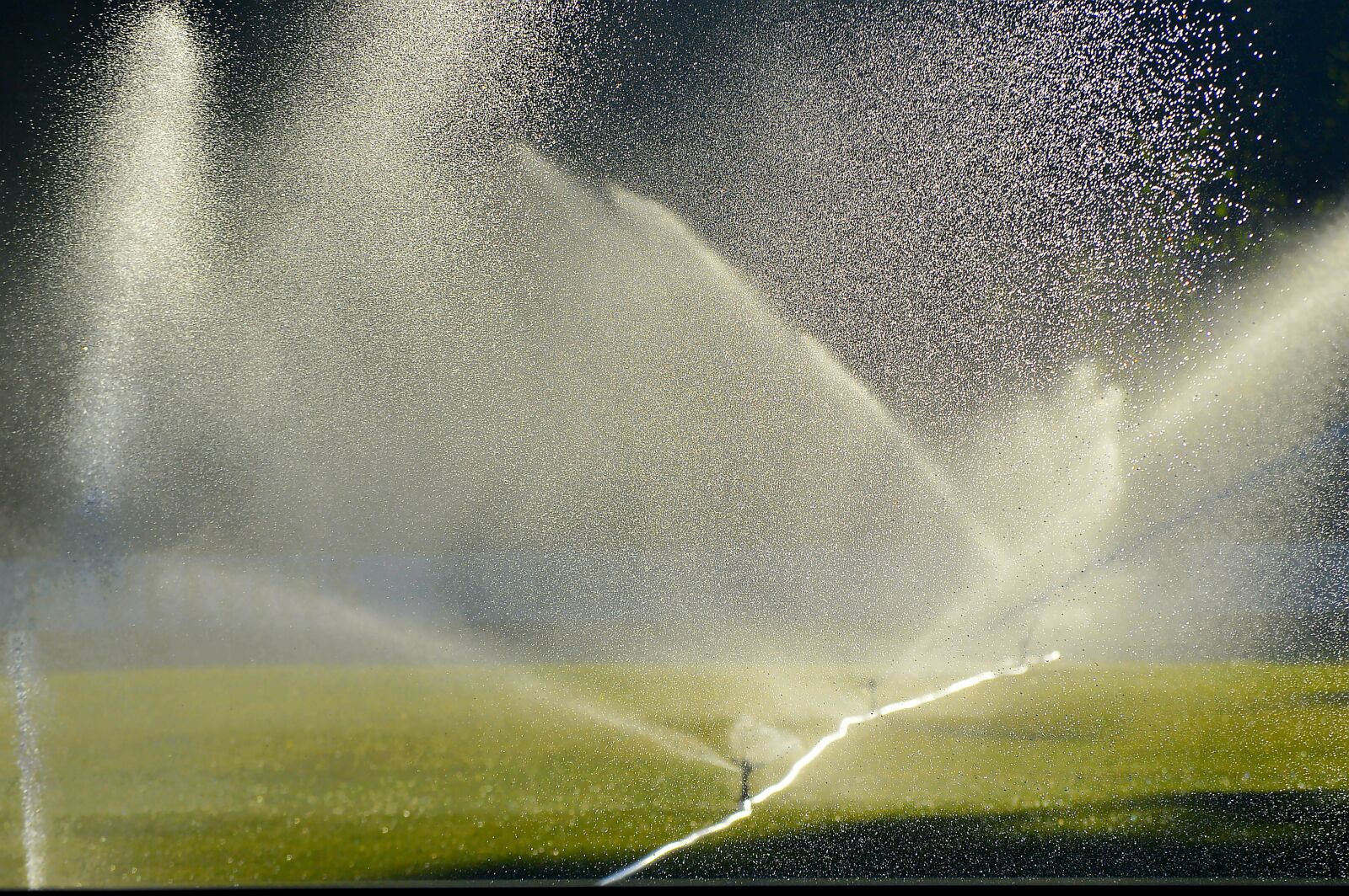 Nikon D3200 sample photo. Lawn irrigation, sprinkler, football photography