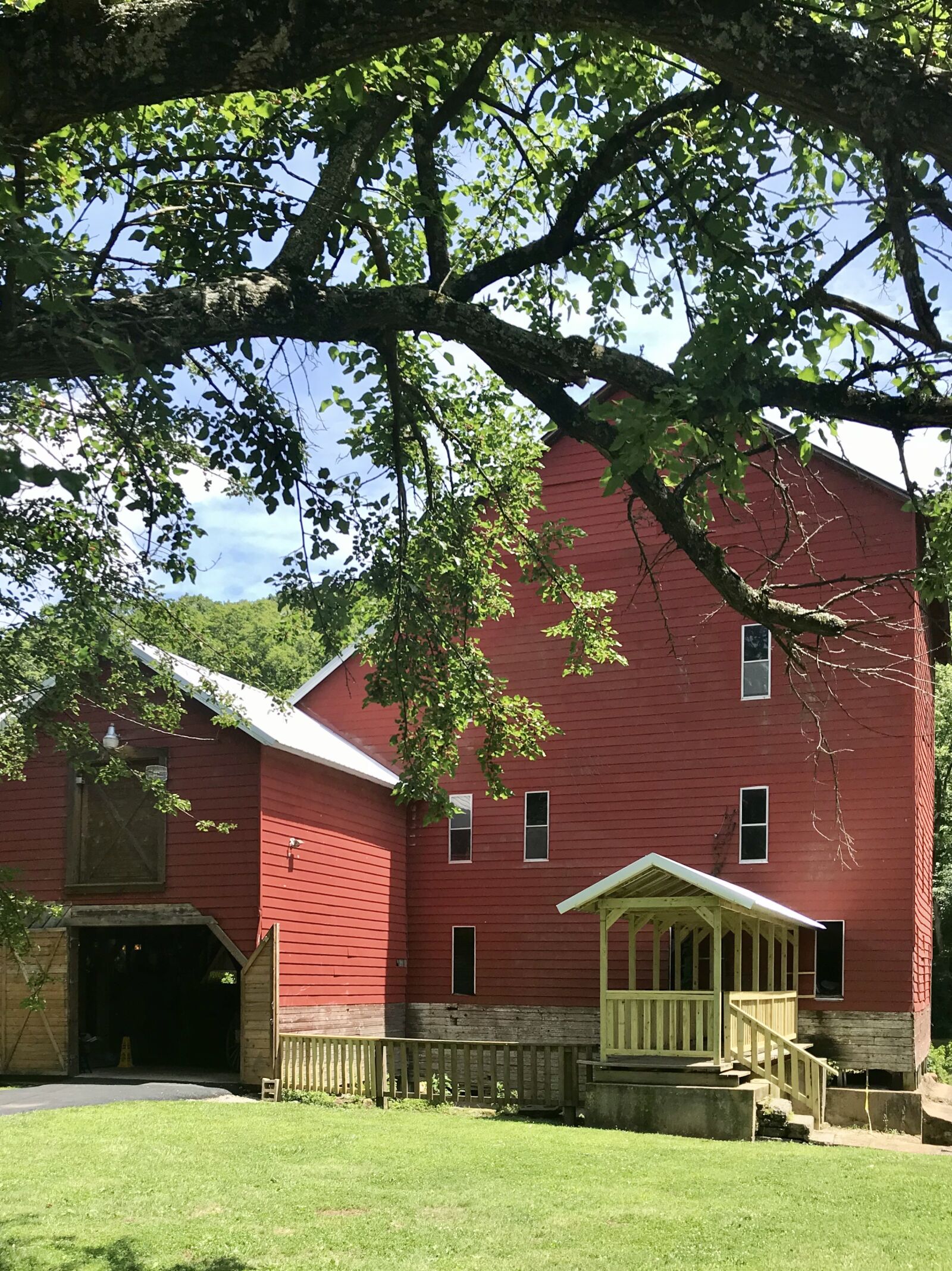 iPhone 7 back camera 3.99mm f/1.8 sample photo. Red barn, tree, grass photography
