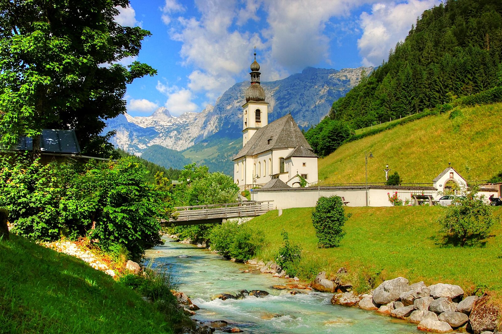 Nikon D40 sample photo. Ramsauer ache, church, nature photography