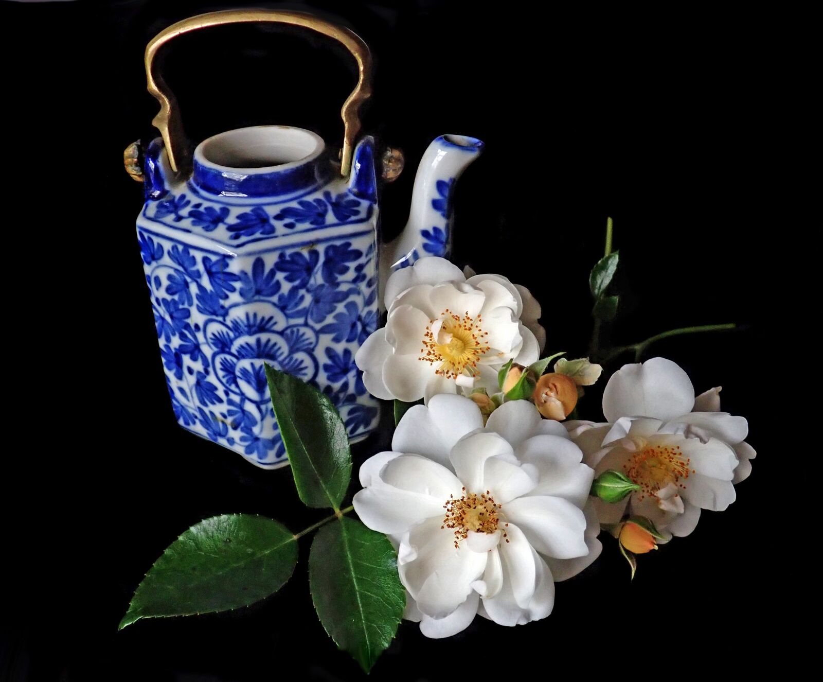 Olympus TG-5 sample photo. Flowers, roses, fragrance teapot photography