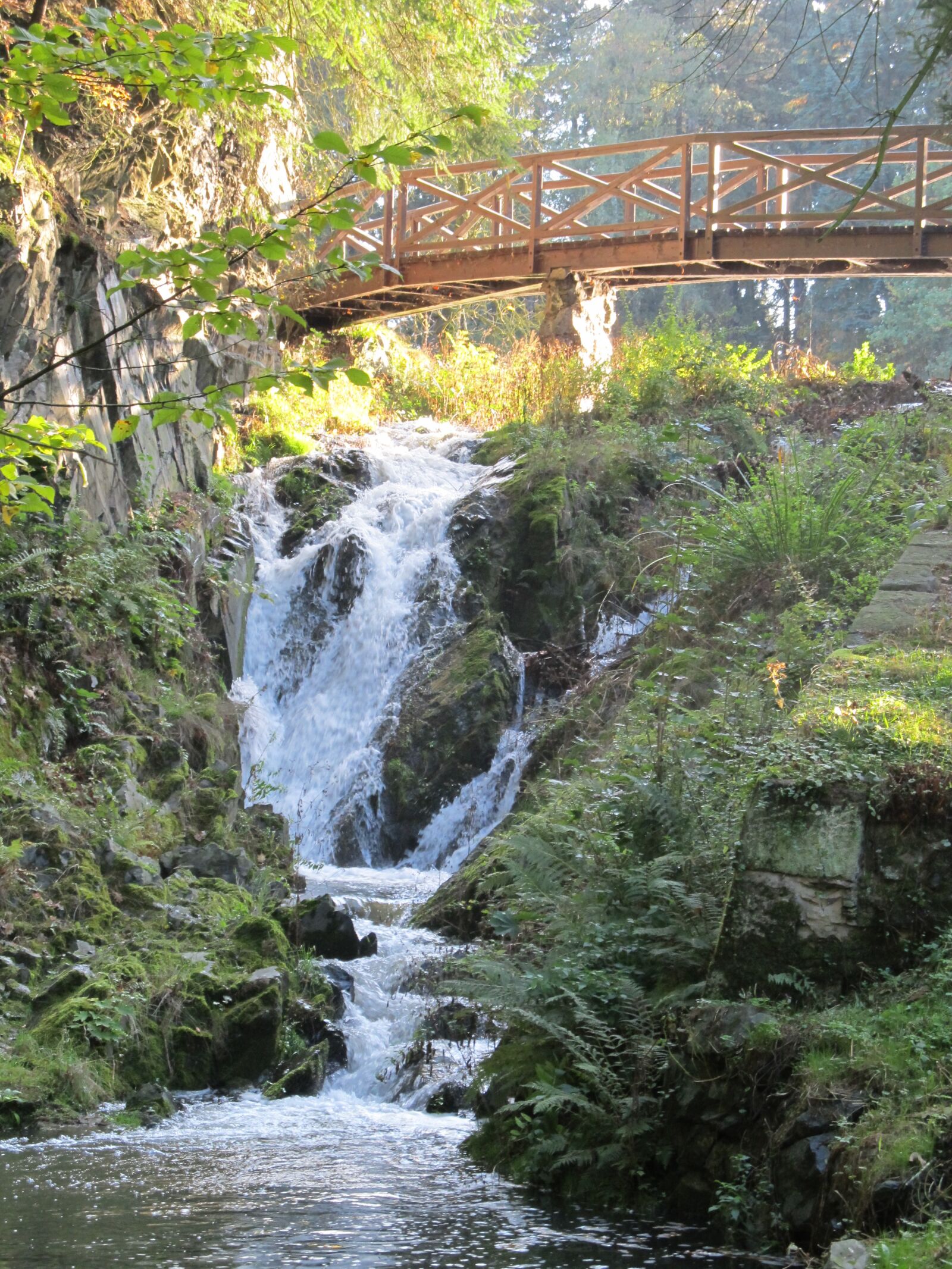 Canon PowerShot SX130 IS sample photo. Waterfall, bridge, rocks photography