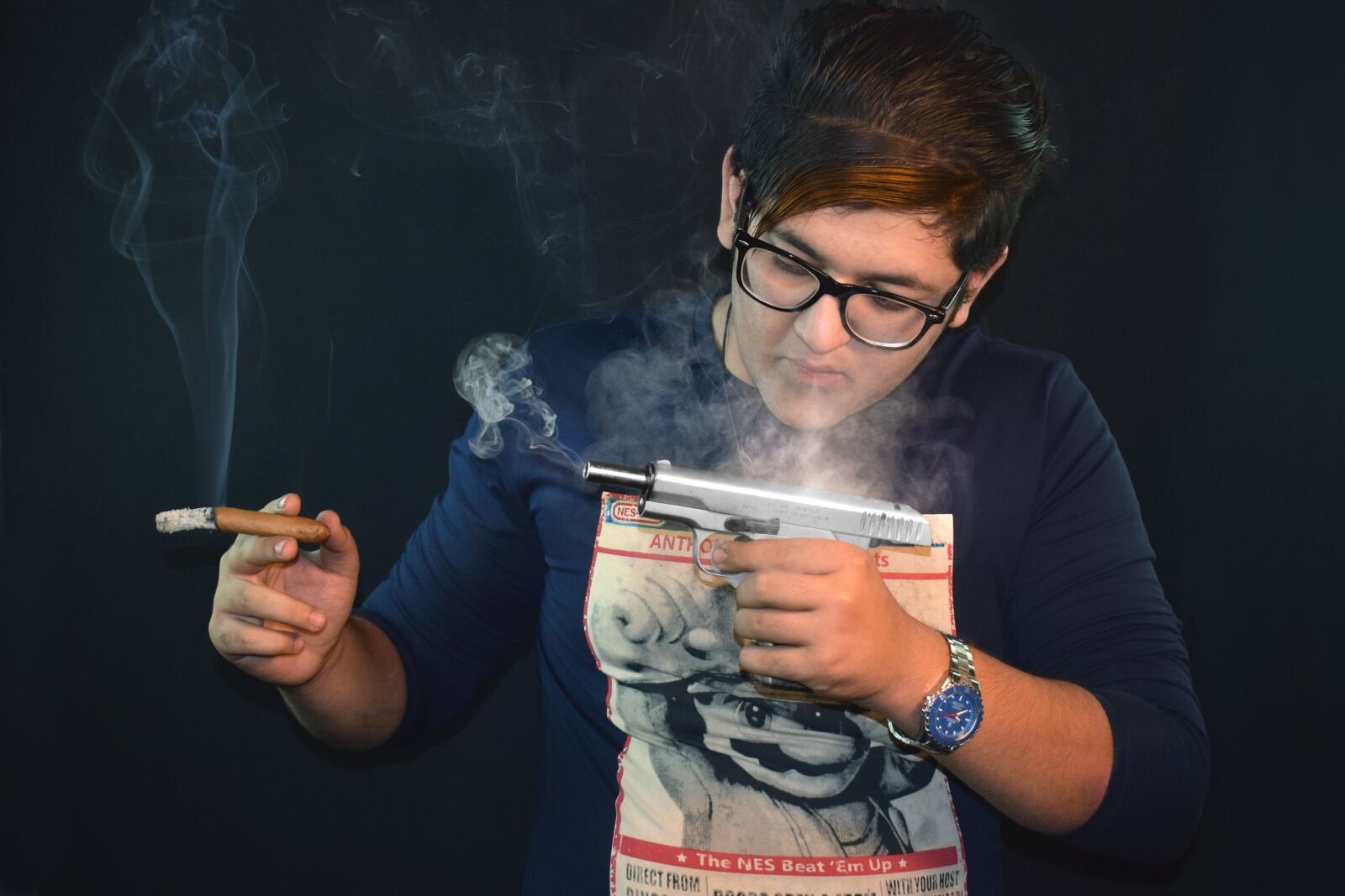 Nikon D3300 sample photo. Smoke, pistol, cigaar photography