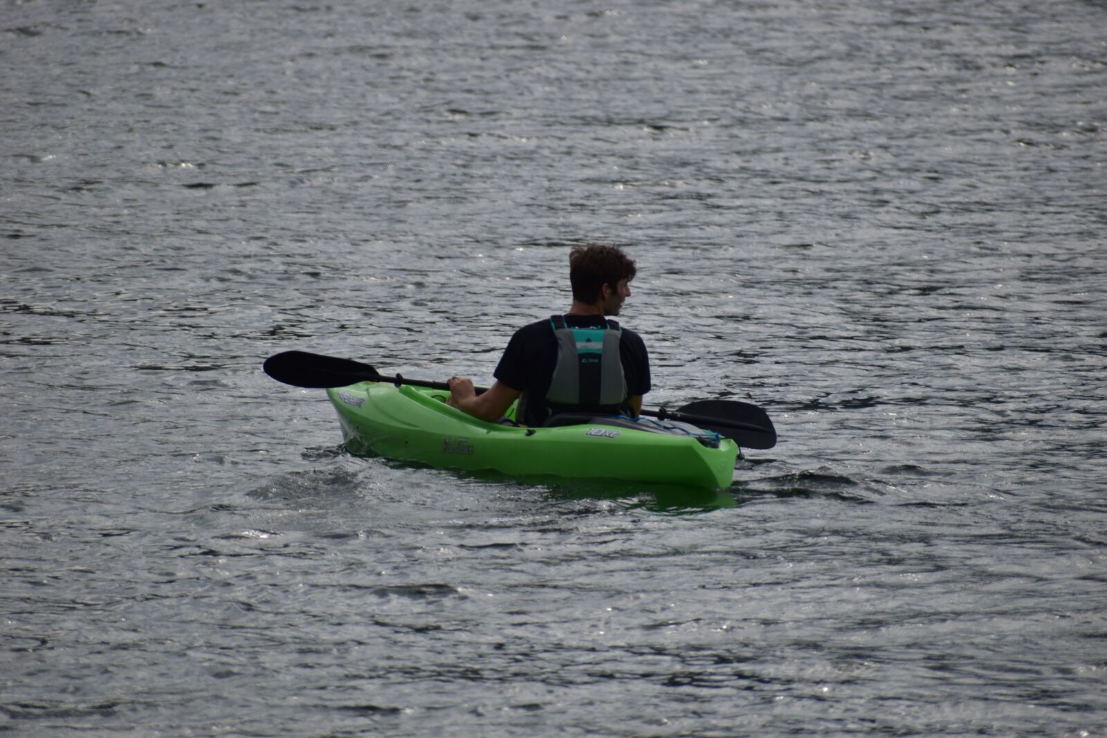 Nikon D3500 sample photo. Kayaking, green kayak, man photography