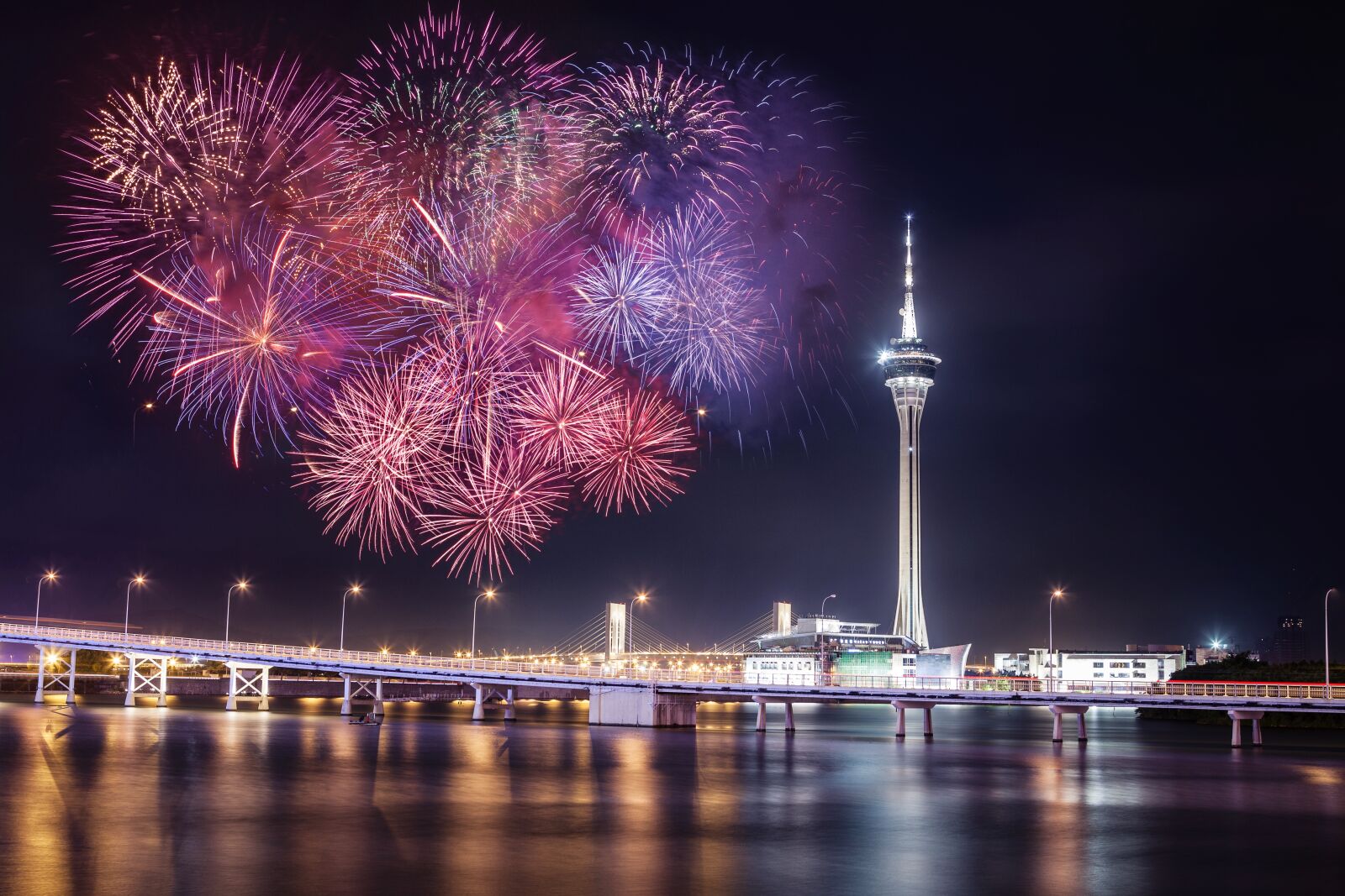 Canon EF 24-70mm F2.8L USM sample photo. Fireworks, macau, tower photography