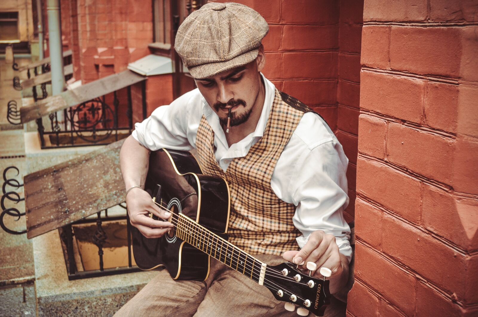 Nikon D3200 sample photo. Musician, guitar, cap photography