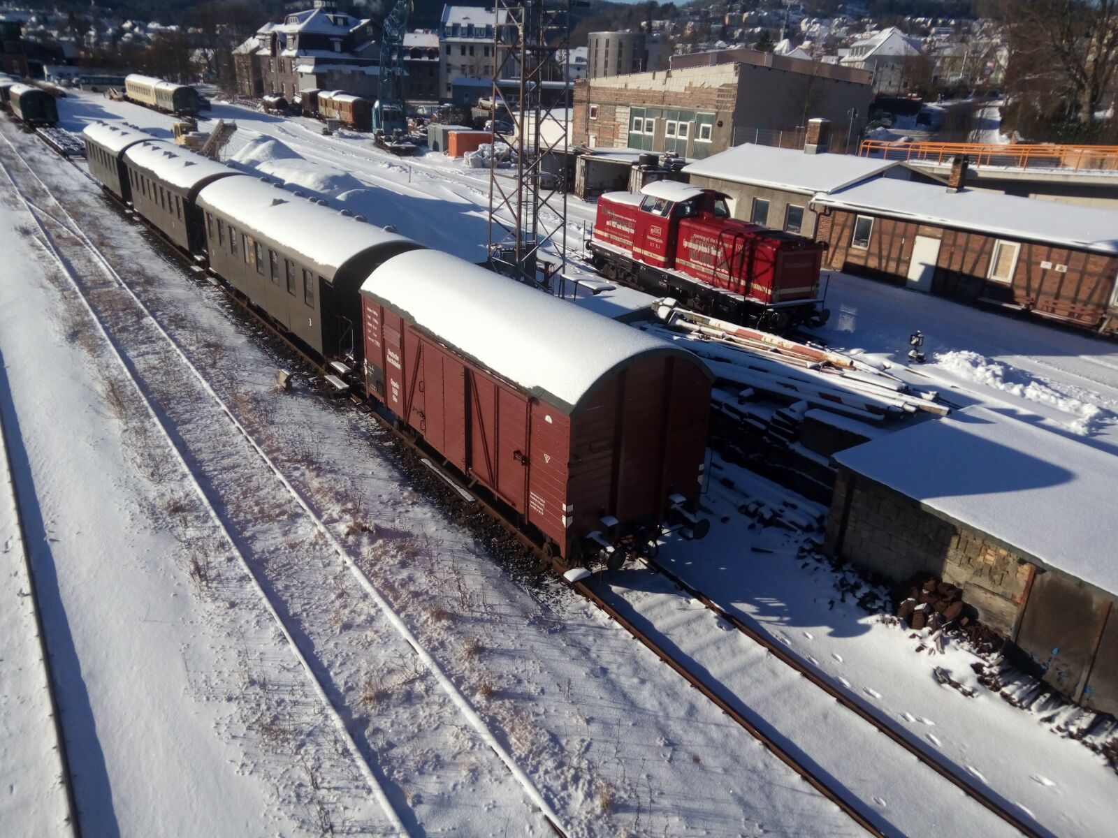 ZTE BLADE V6 sample photo. Wagons, winter, railway photography