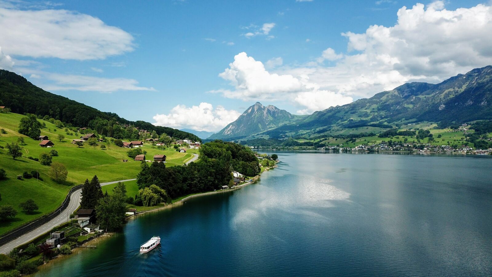 DJI FC220 sample photo. Lake, mountains, boat photography