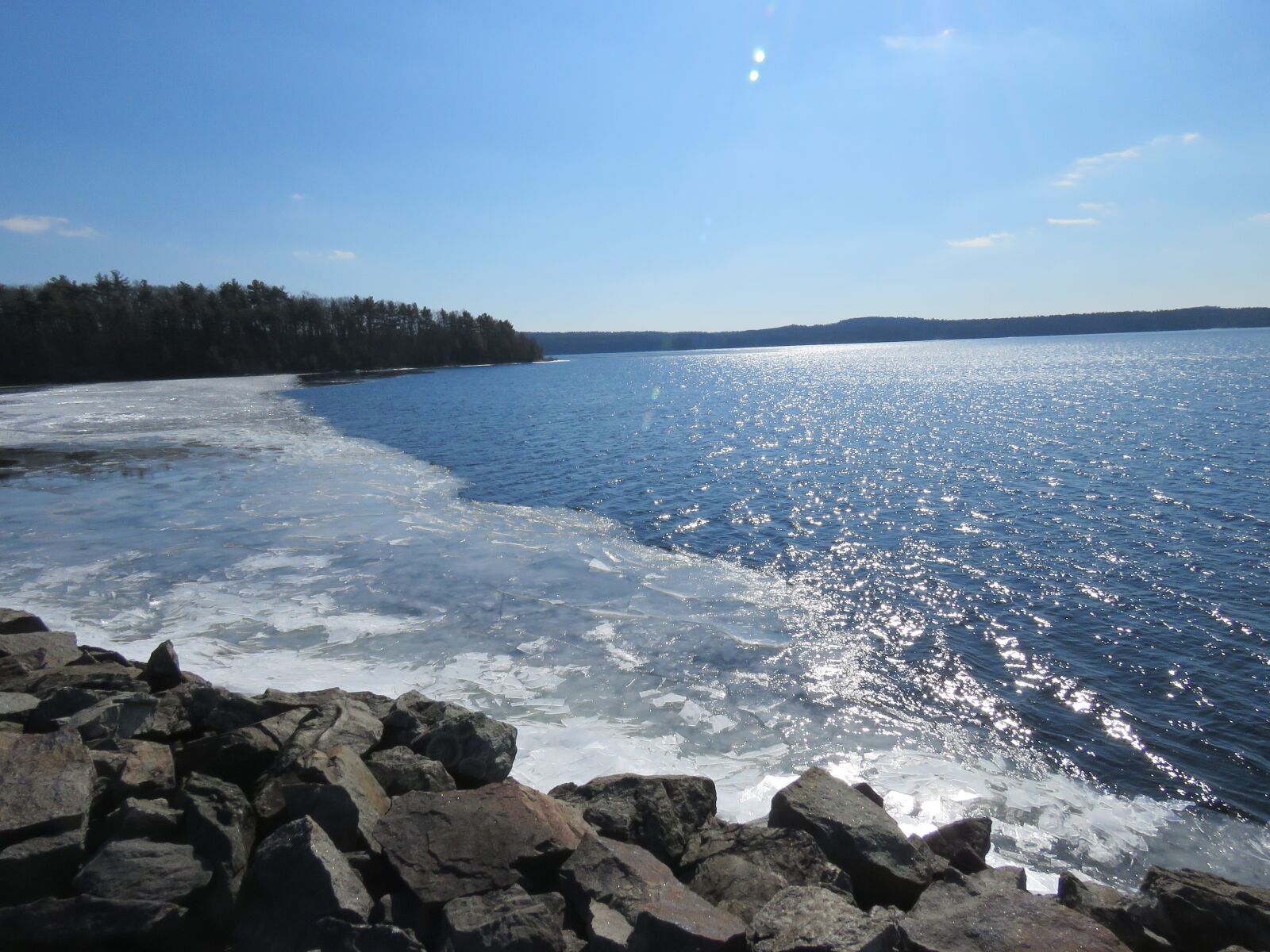 Canon PowerShot SX60 HS sample photo. Ice out, wachusett reservoir photography