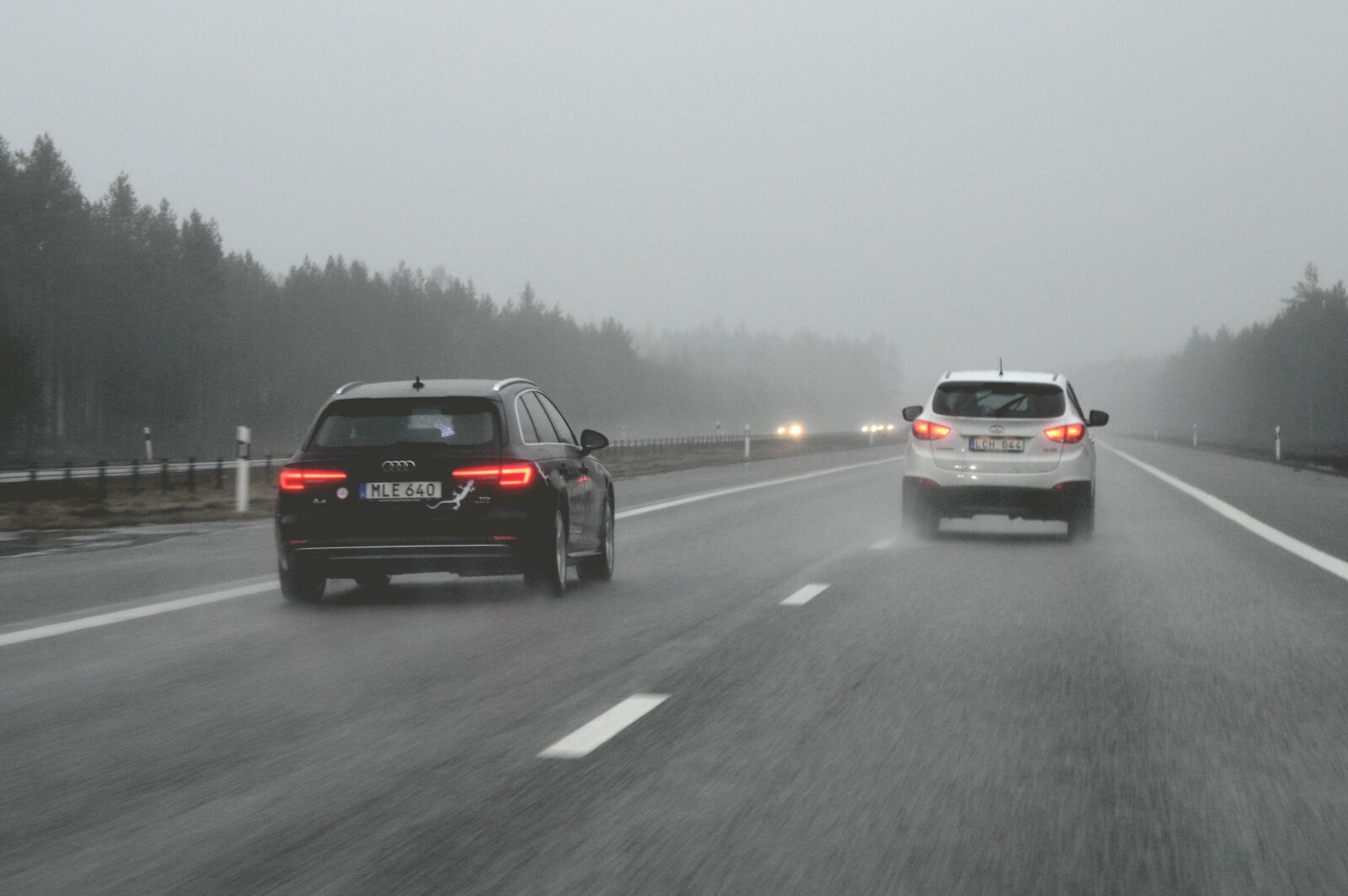 Nikon D3200 sample photo. Cars, fog, forest, highway photography