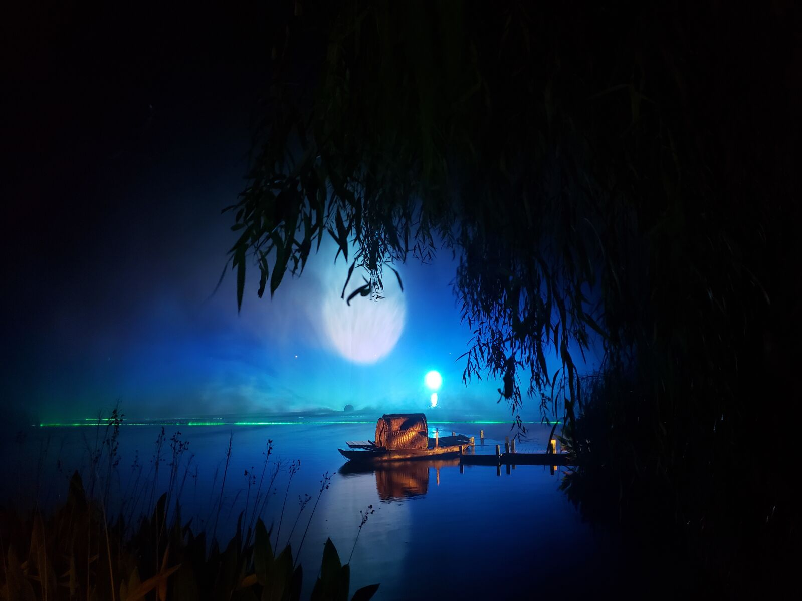 Samsung Galaxy S9+ sample photo. Ship, moon, lake photography