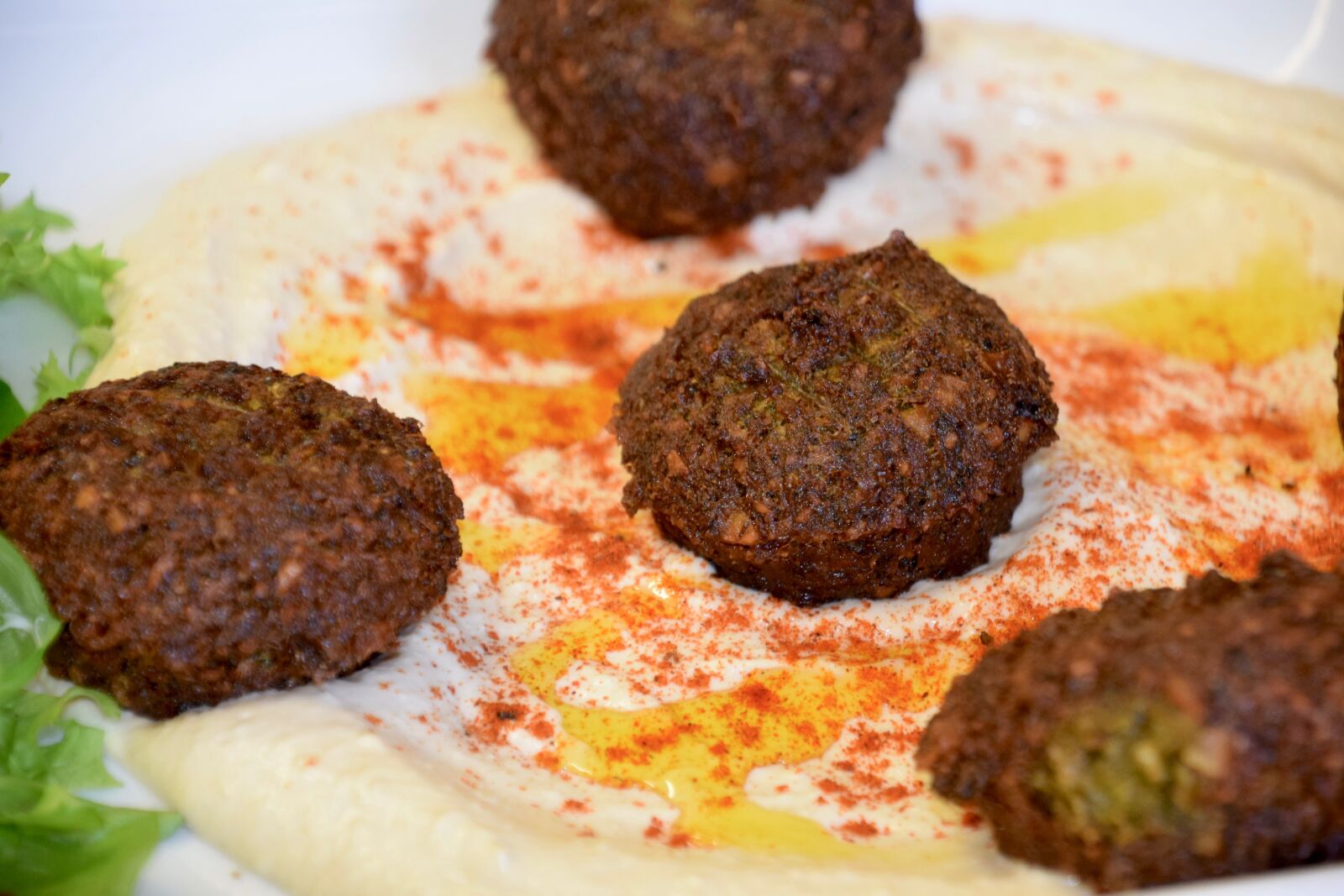 Nikon D3300 sample photo. Falafel, humus, smoked paprika photography