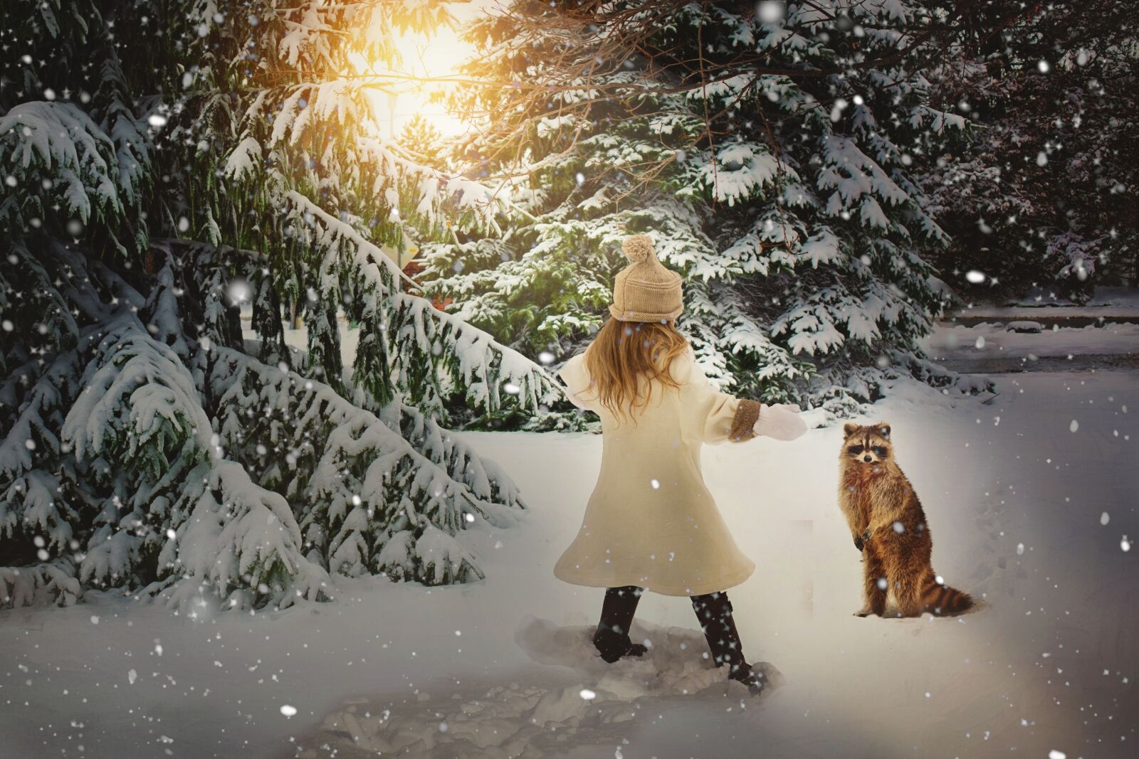 Canon EF 50mm F1.4 USM sample photo. Winter, raccoon, little girl photography