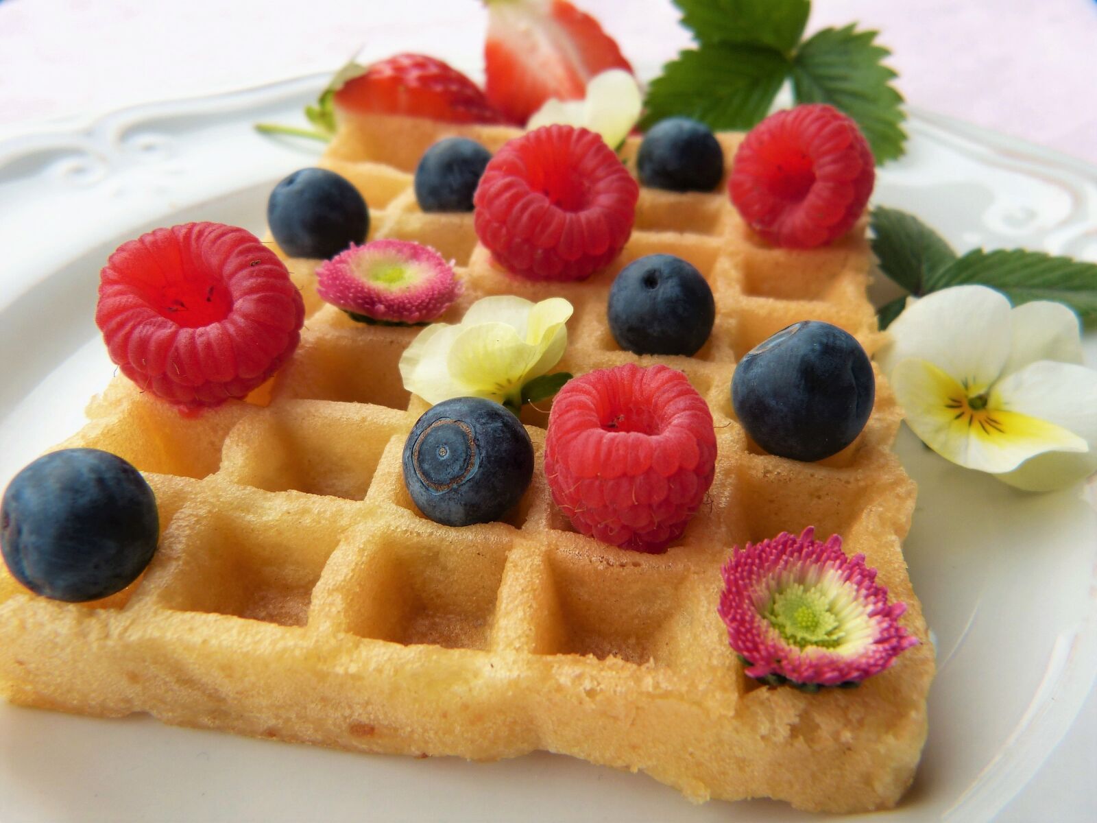 Panasonic Lumix DMC-FZ150 sample photo. Waffle, fruit, flowers photography