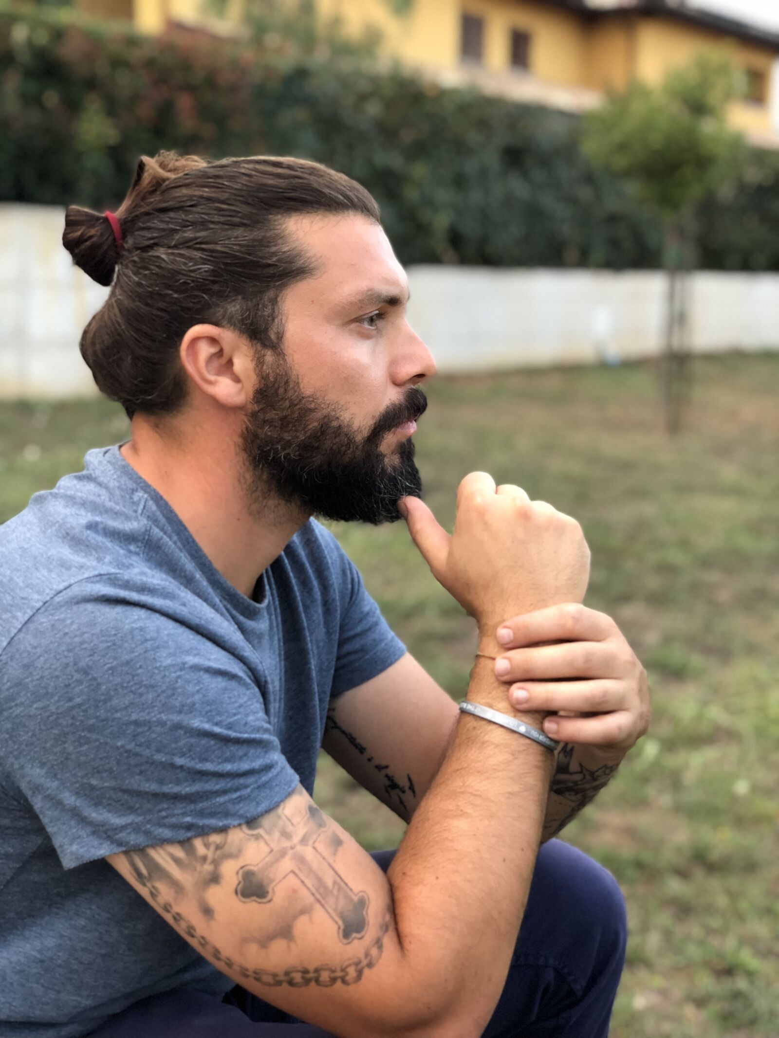 iPhone X back dual camera 6mm f/2.4 sample photo. Man, tattoo, beard photography