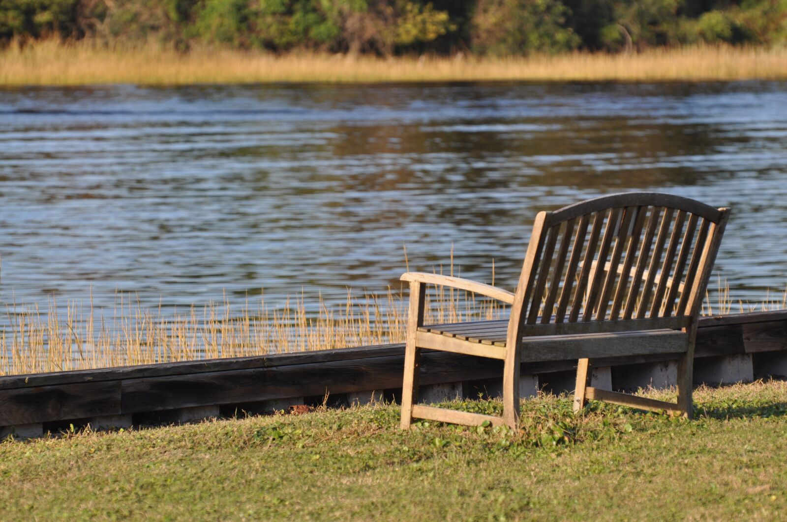 Nikon D5000 sample photo. Bench, water, outdoor photography