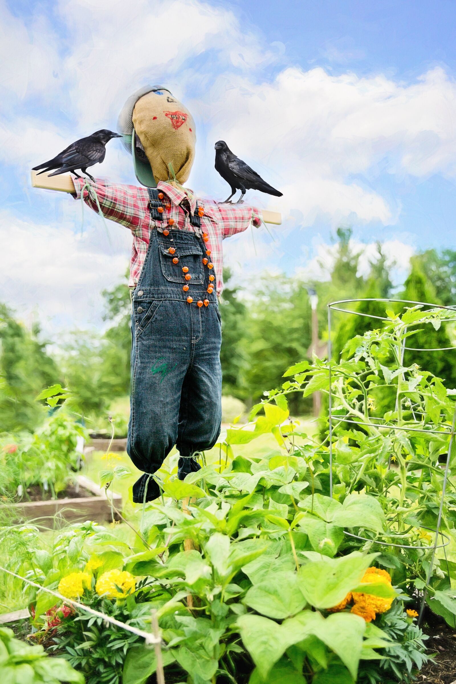 Canon EF 24-70mm F2.8L II USM sample photo. Scare crow, crows, garden photography