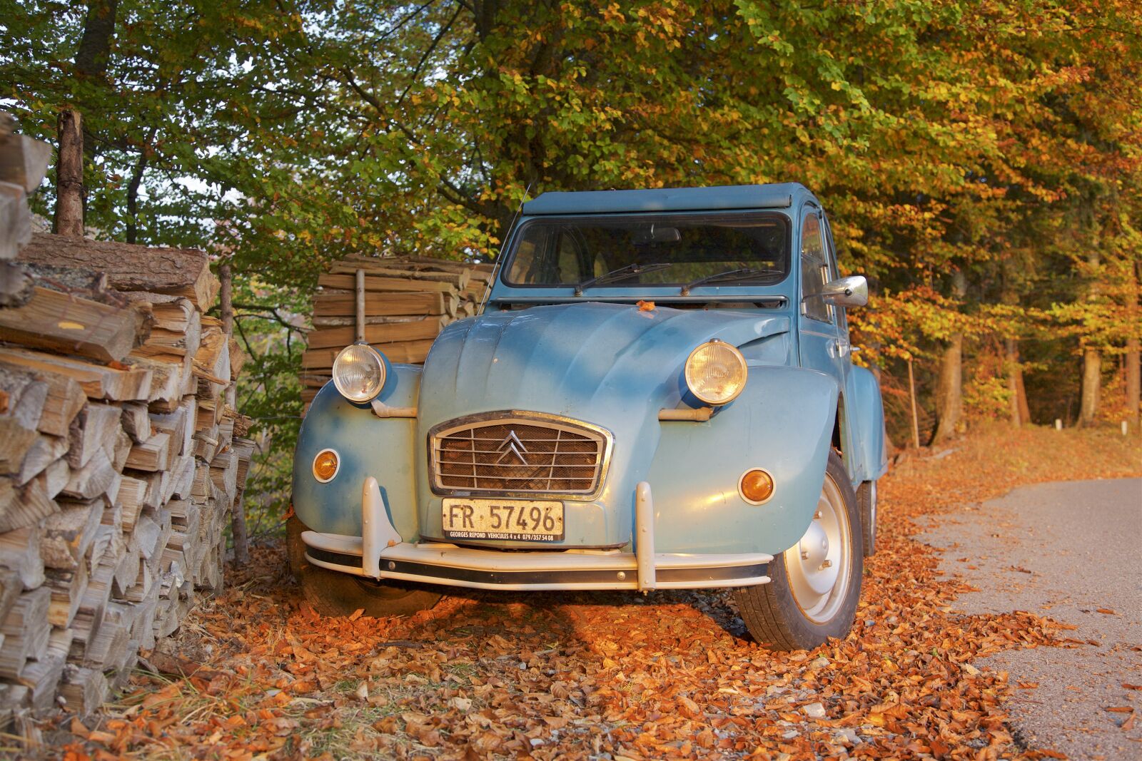 Canon EOS 5D Mark II sample photo. Old car, autumn, wood photography