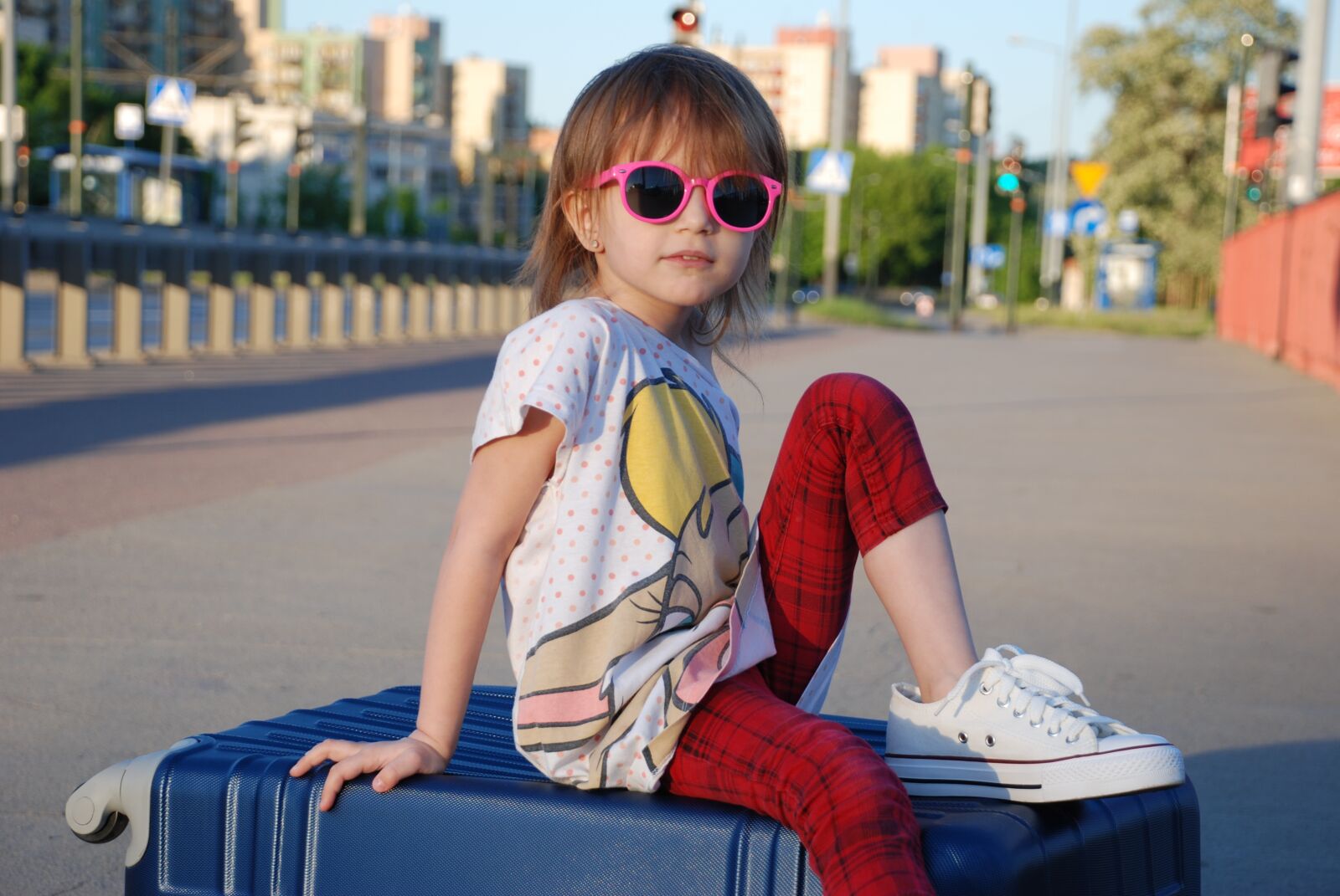 Nikon D80 sample photo. Girl, suitcase, summer photography