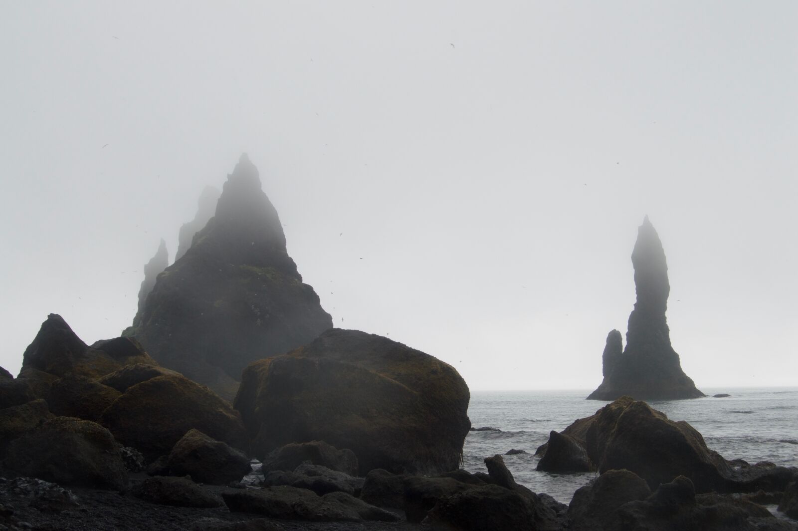 Nikon D3200 sample photo. Rock formations, beach, fog photography