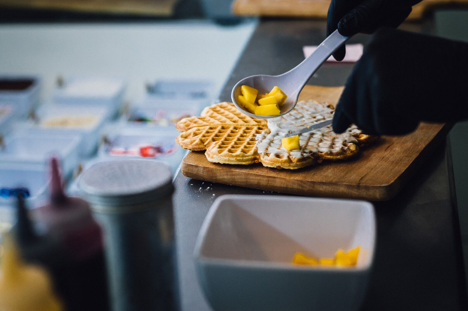 Nikon D3200 + Nikon AF-S Nikkor 50mm F1.8G sample photo. Chef, cooking, danish, waffle photography