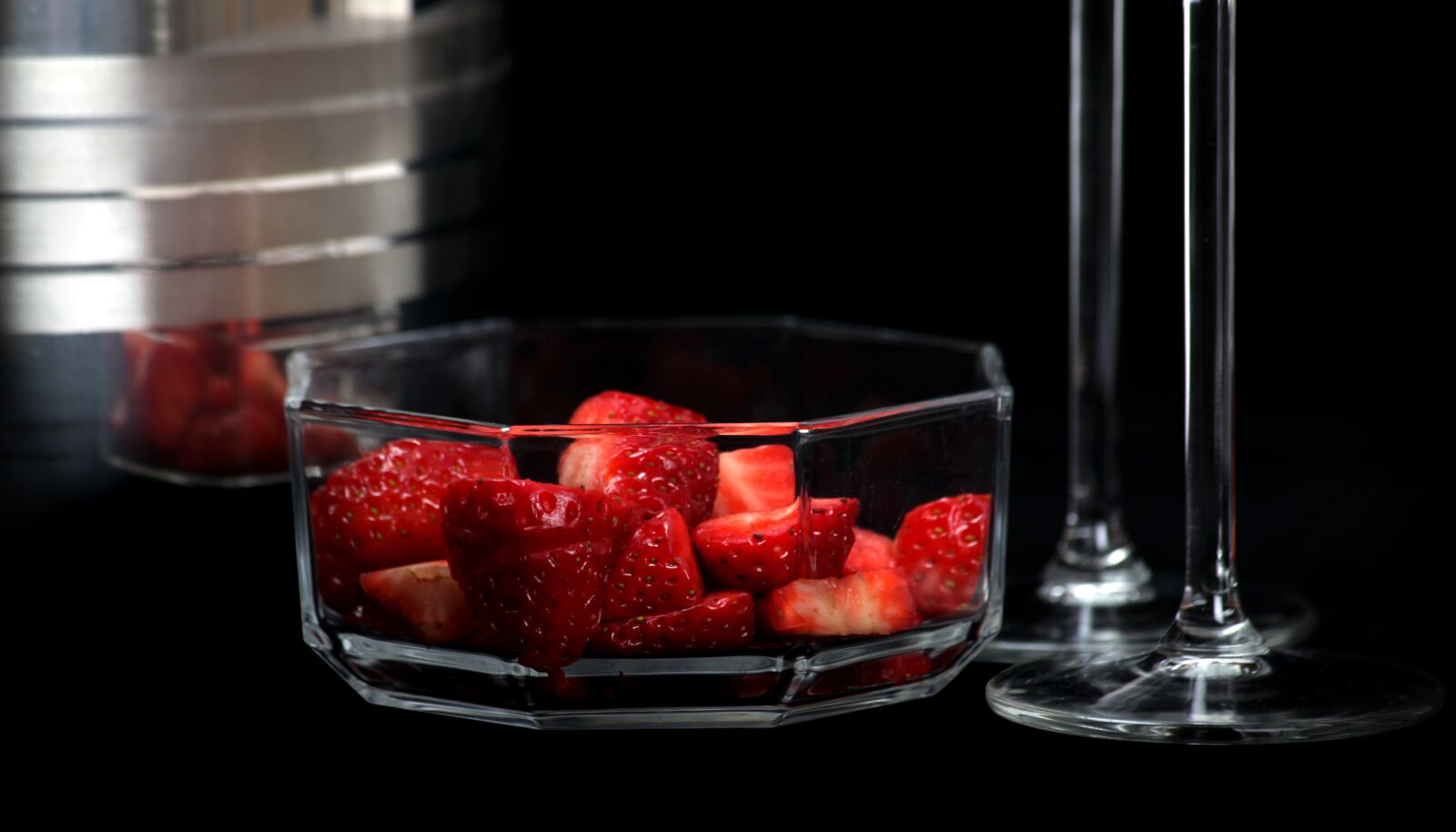 Canon EOS 5D Mark II sample photo. Strawberries, champagne glasses, romance photography
